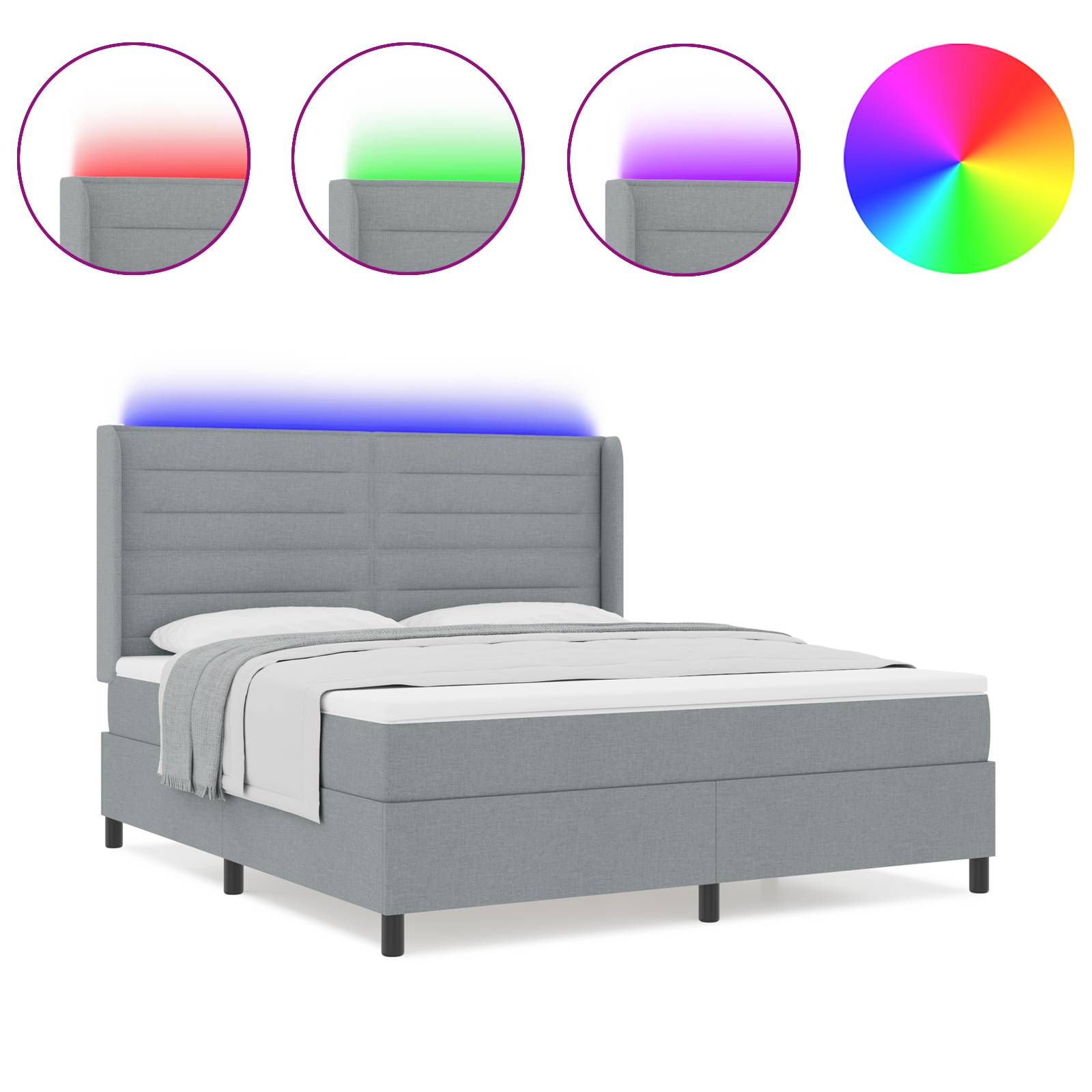 vidaXL LED Boxspringbett mit Matratze Hellgrau 180x200 cm Stoff
