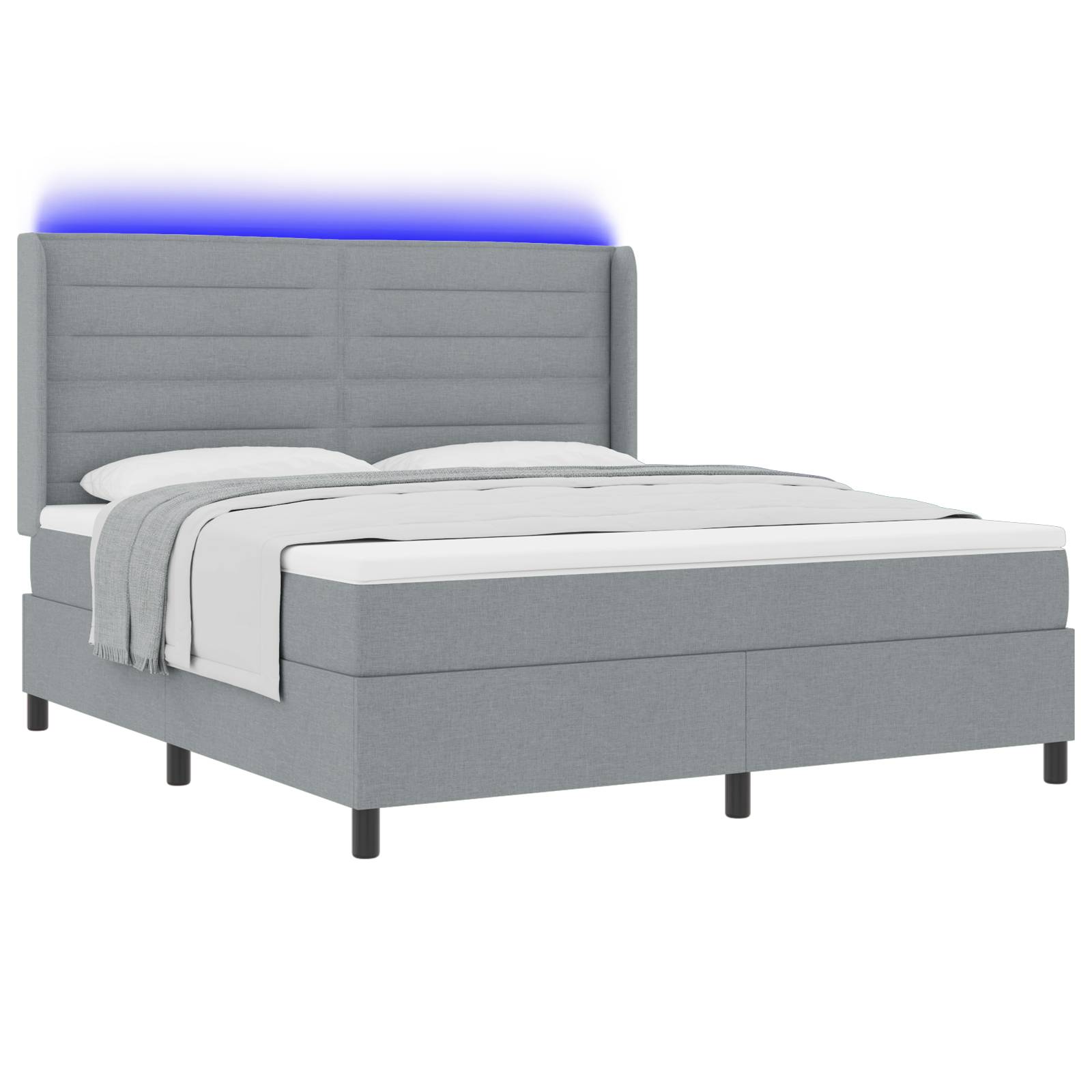 vidaXL LED Boxspringbett mit Matratze Hellgrau 180x200 cm Stoff