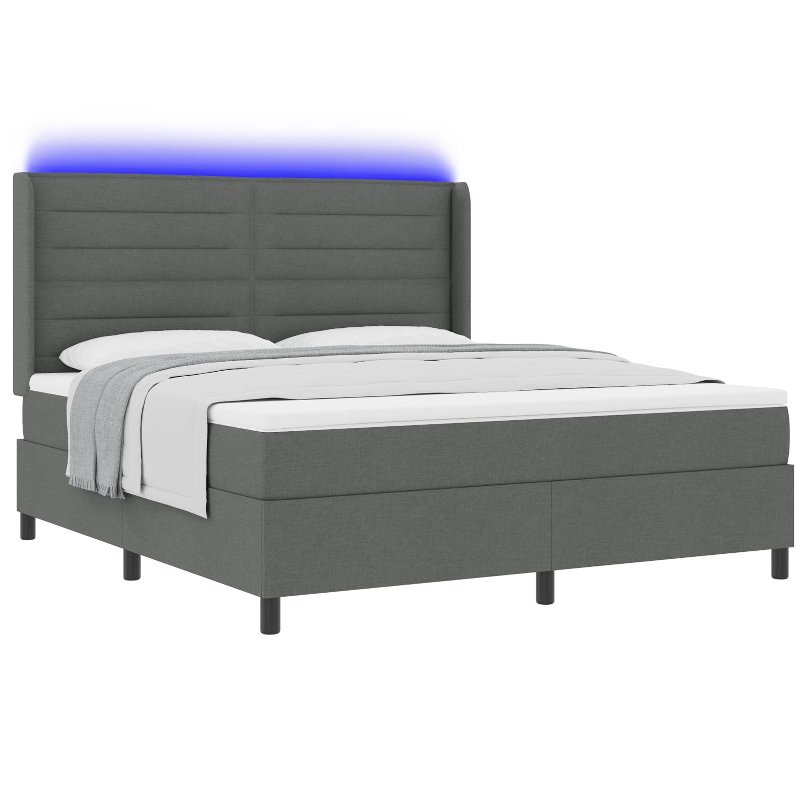 vidaXL LED Boxspringbett mit Matratze Dunkelgrau 180x200 cm Stoff