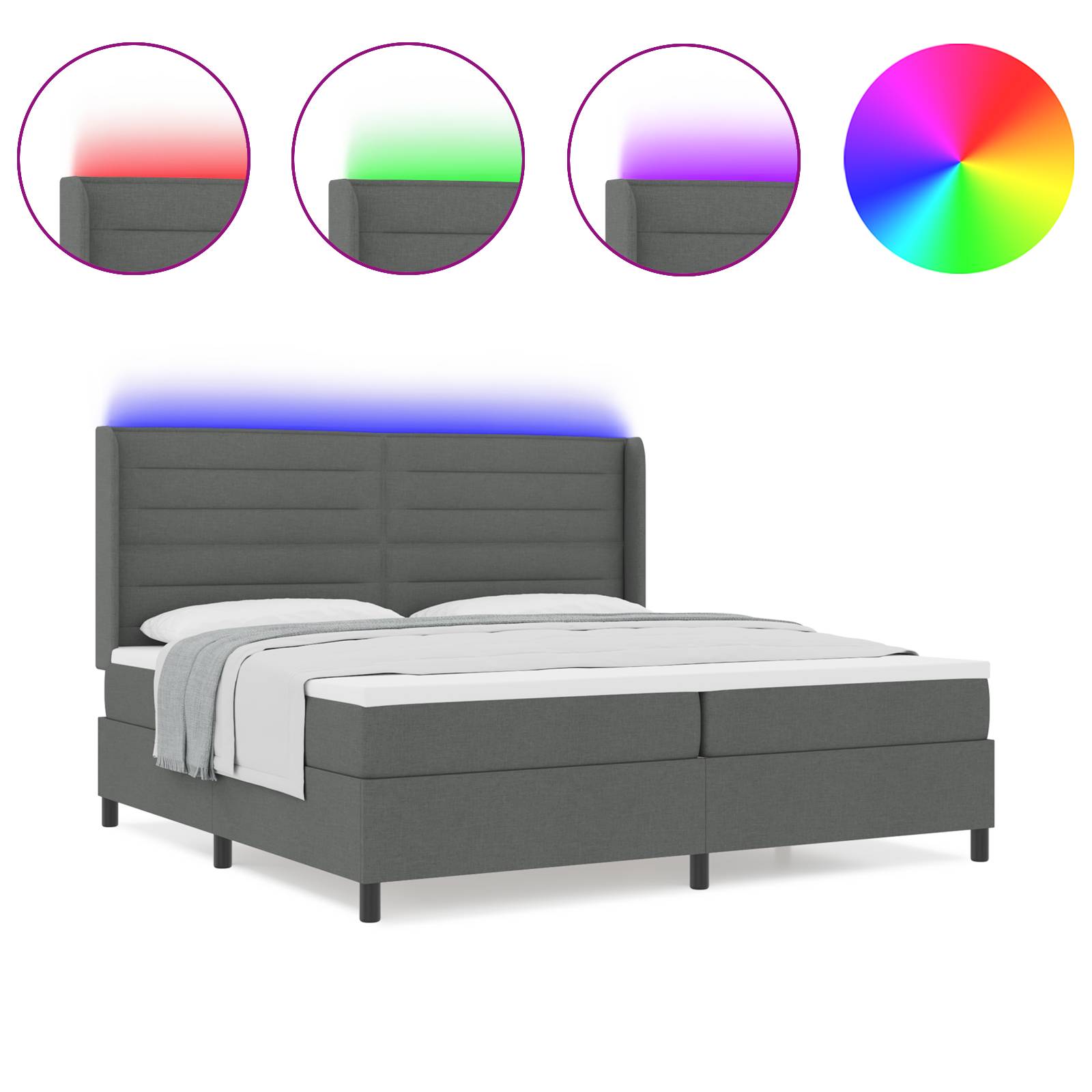 vidaXL LED Boxspringbett mit Matratze Dunkelgrau 200x200 cm Stoff