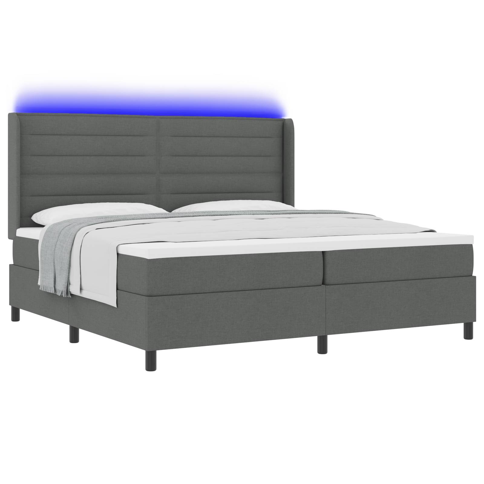 vidaXL LED Boxspringbett mit Matratze Dunkelgrau 200x200 cm Stoff