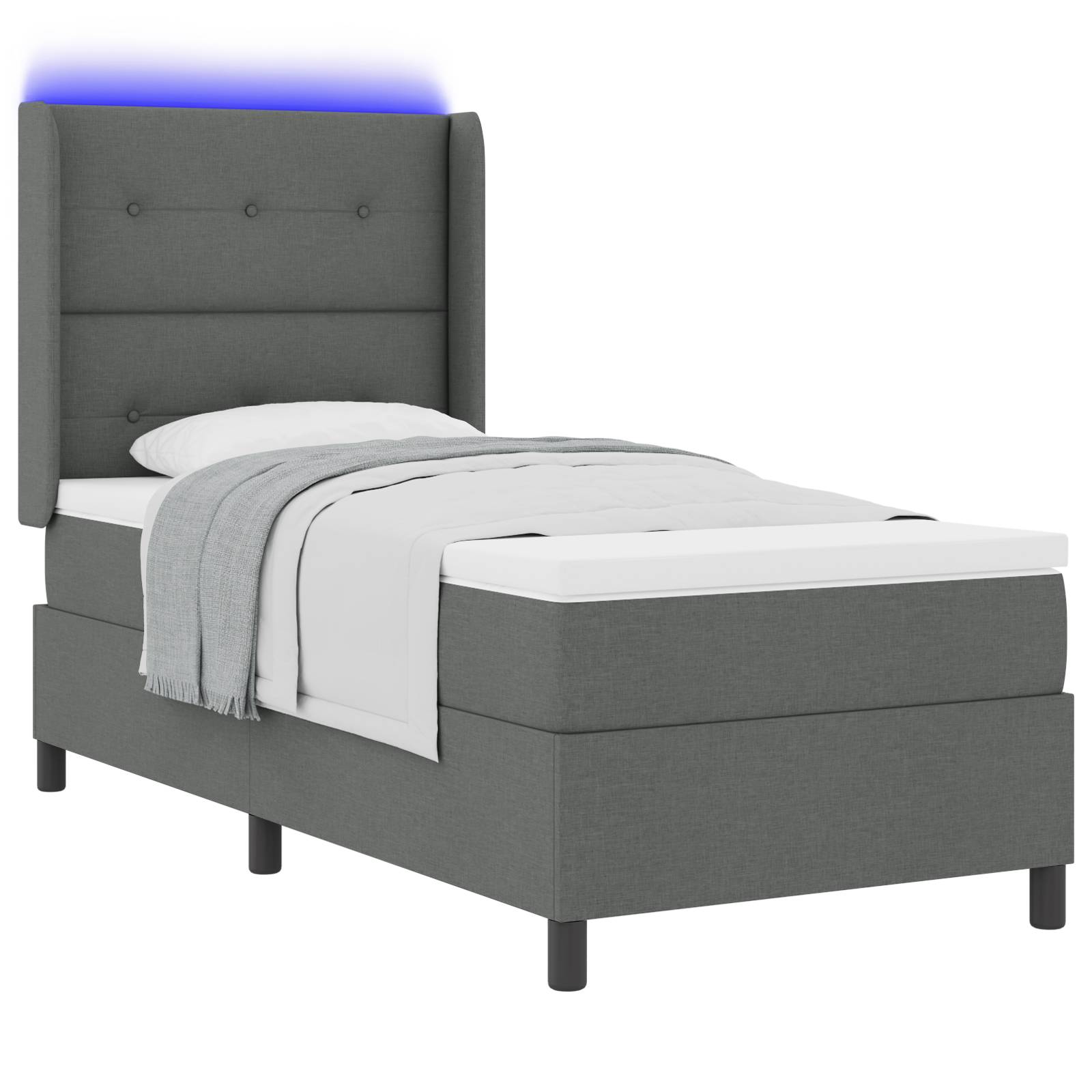 vidaXL LED Boxspringbett mit Matratze Dunkelgrau 80x200 cm Stoff