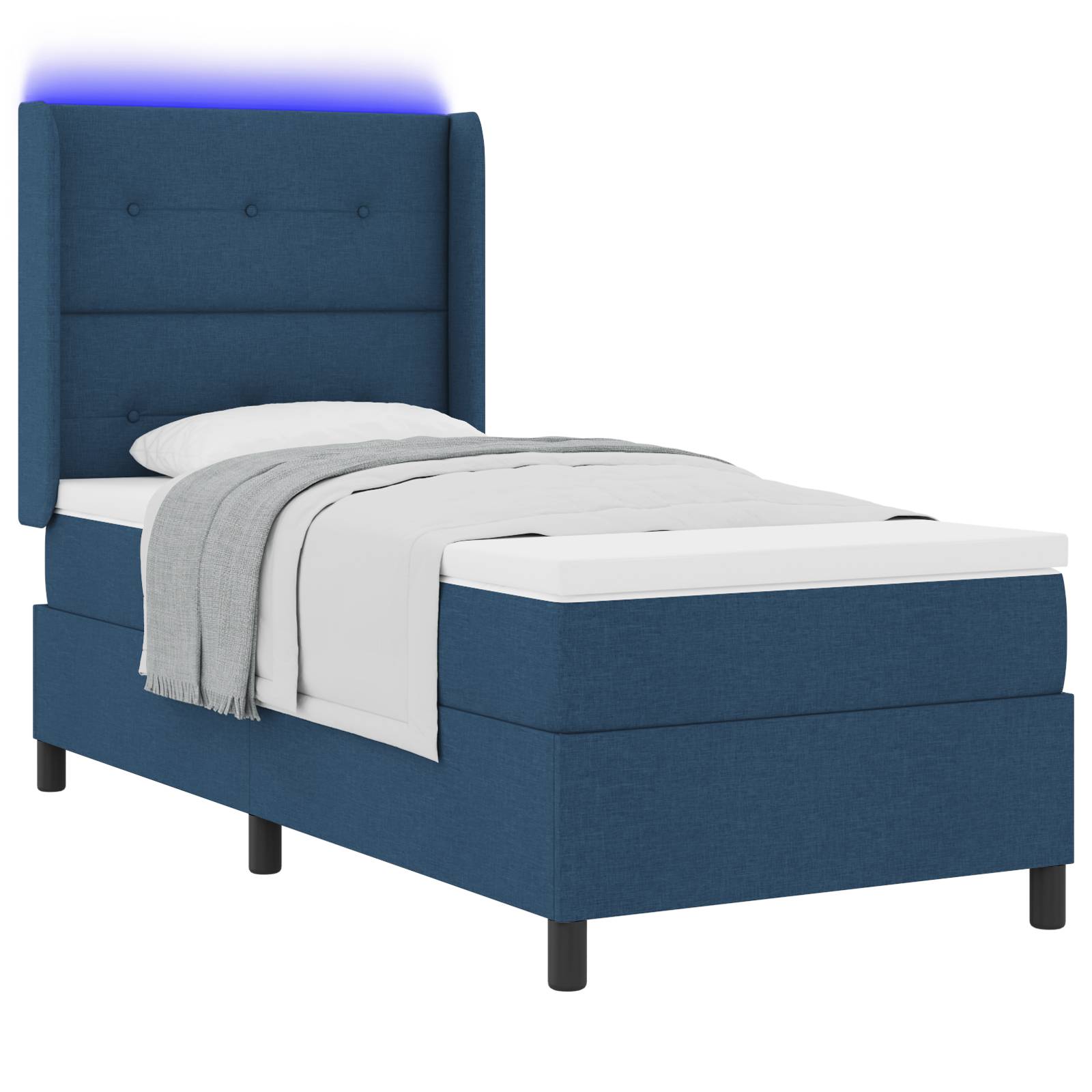 vidaXL LED Boxspringbett mit Matratze Blau 90x200 cm Stoff