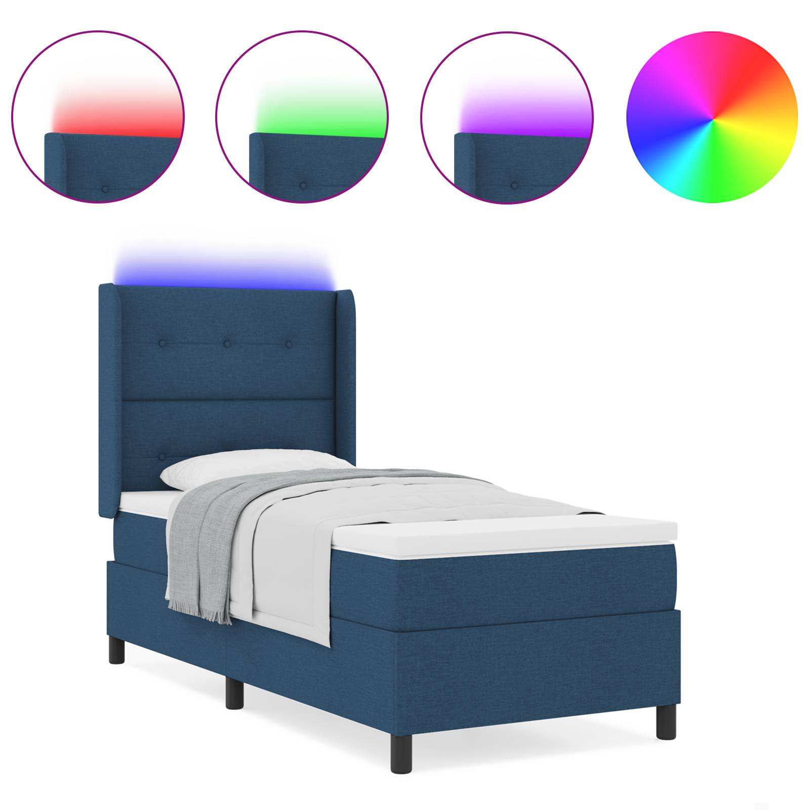 vidaXL LED Boxspringbett mit Matratze Blau 90x200 cm Stoff