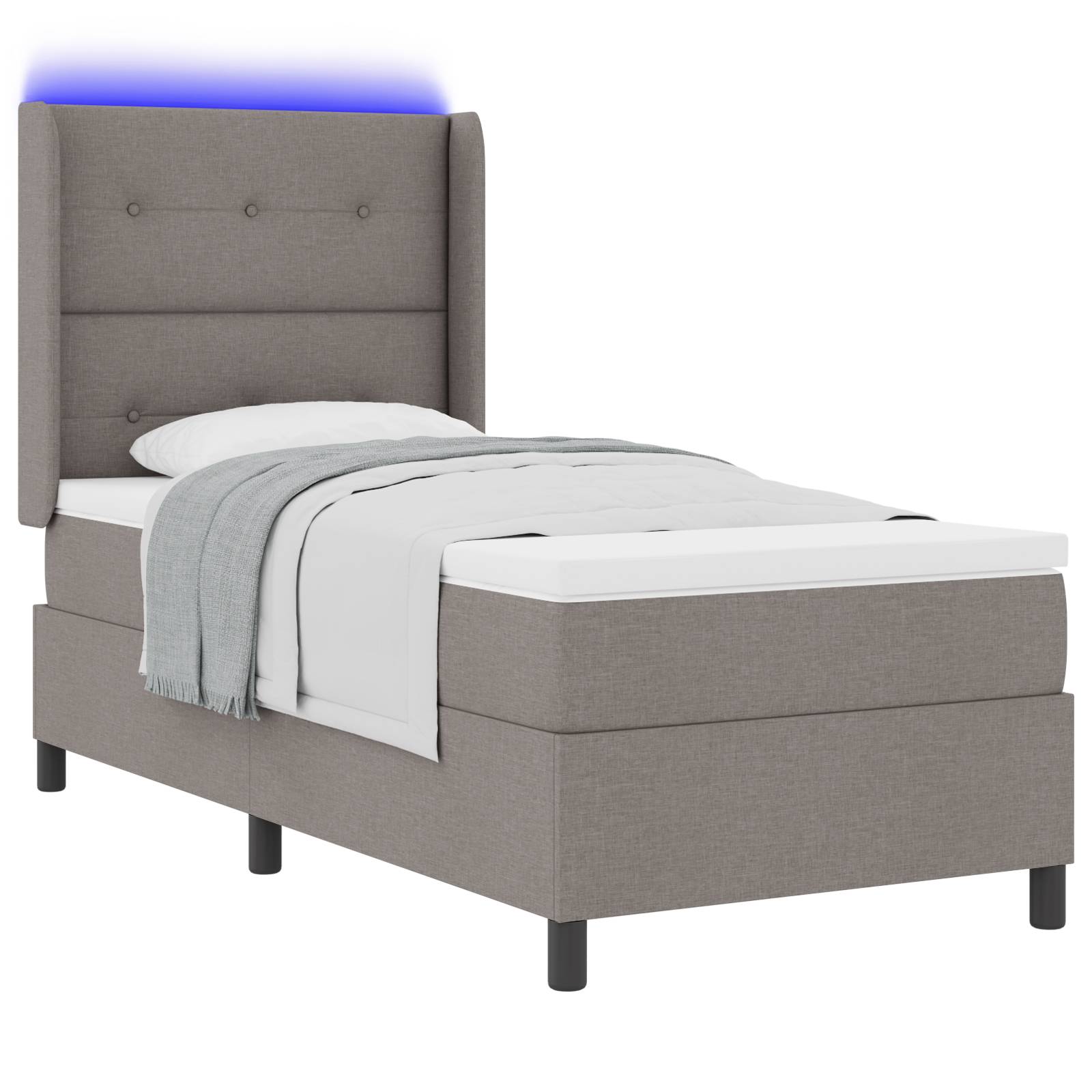 vidaXL LED Boxspringbett mit Matratze Taupe 90x200 cm Stoff