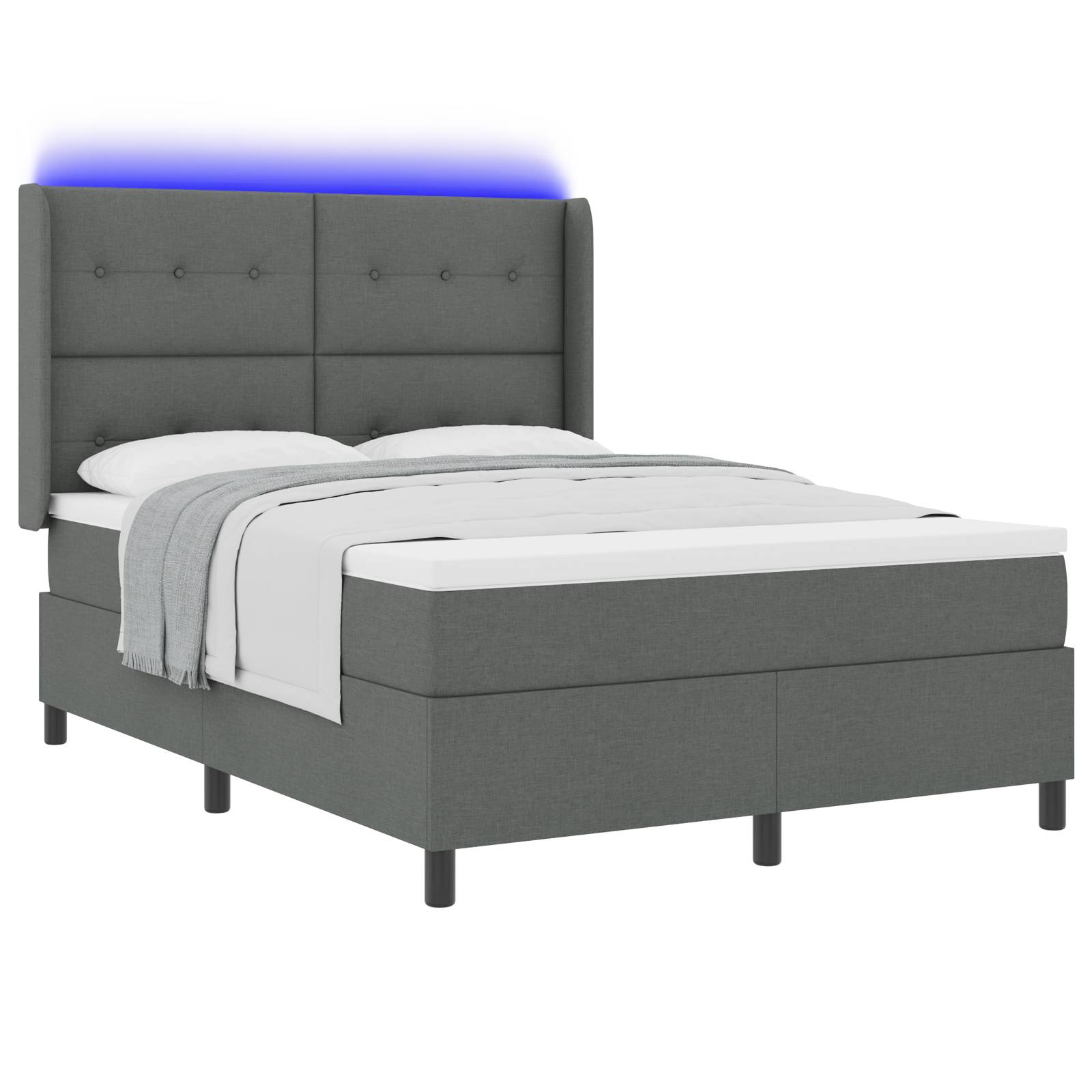 vidaXL LED Boxspringbett mit Matratze Dunkelgrau 160x200 cm Stoff