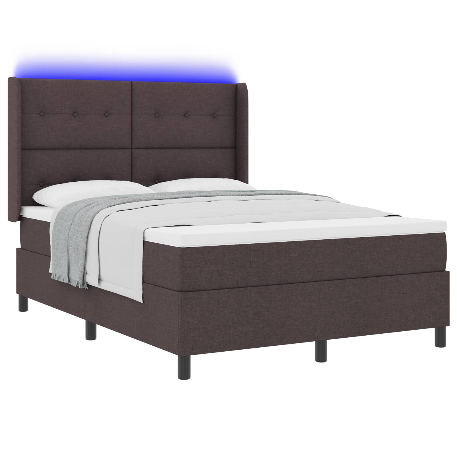 vidaXL LED Boxspringbett mit Matratze Dunkelbraun 160x200 cm Stoff