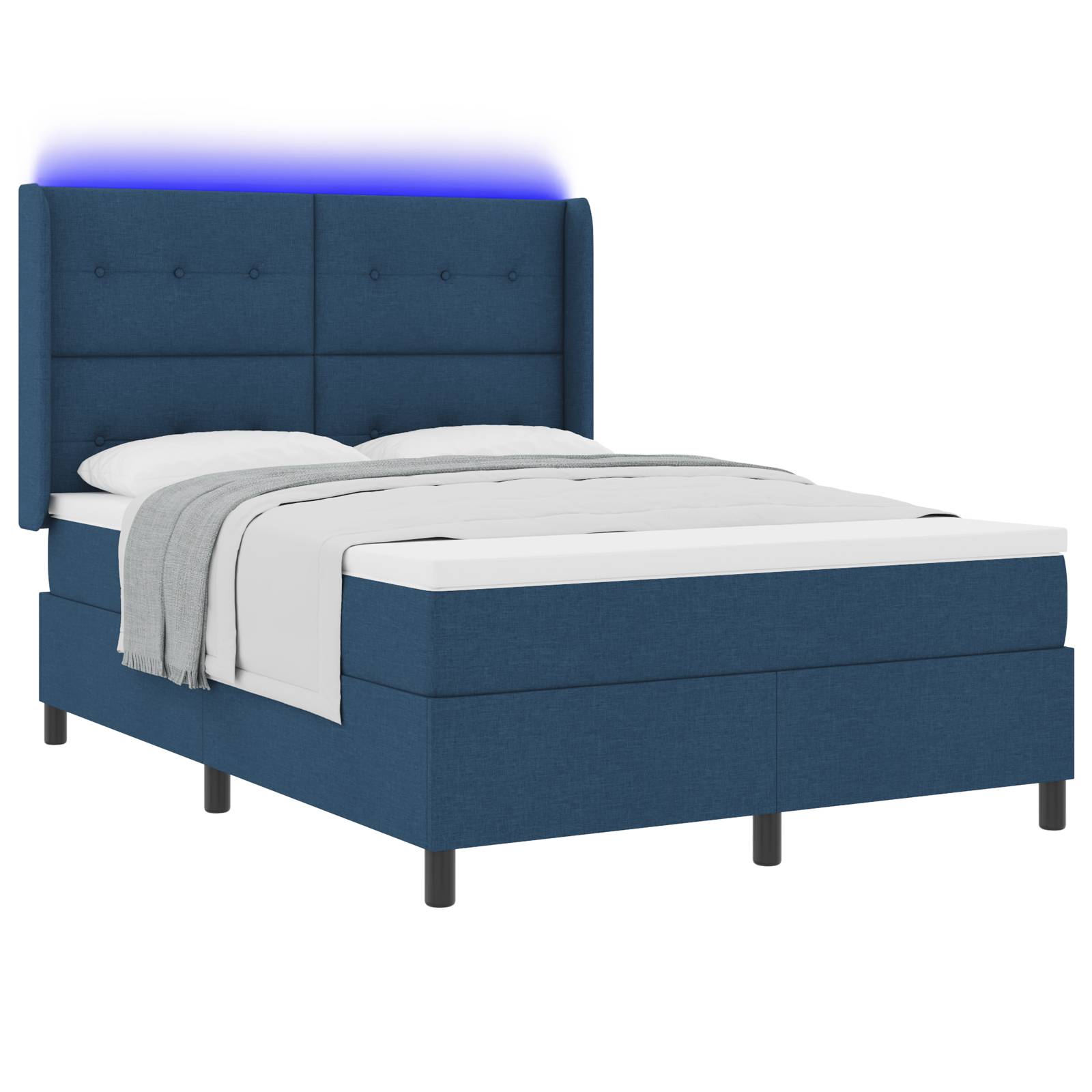 vidaXL LED Boxspringbett mit Matratze Blau 160x200 cm Stoff