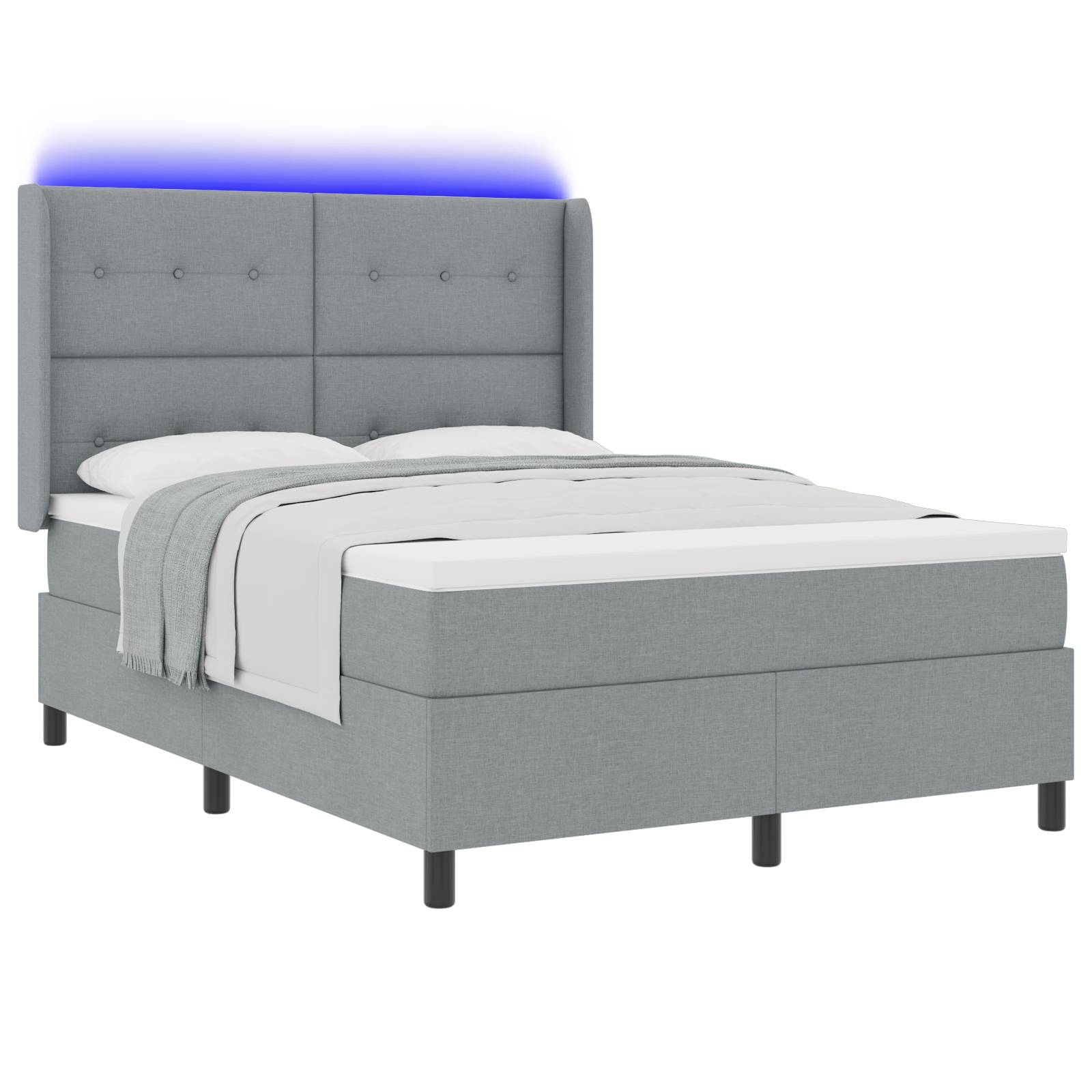 vidaXL LED Boxspringbett mit Matratze Hellgrau 160x200 cm Stoff