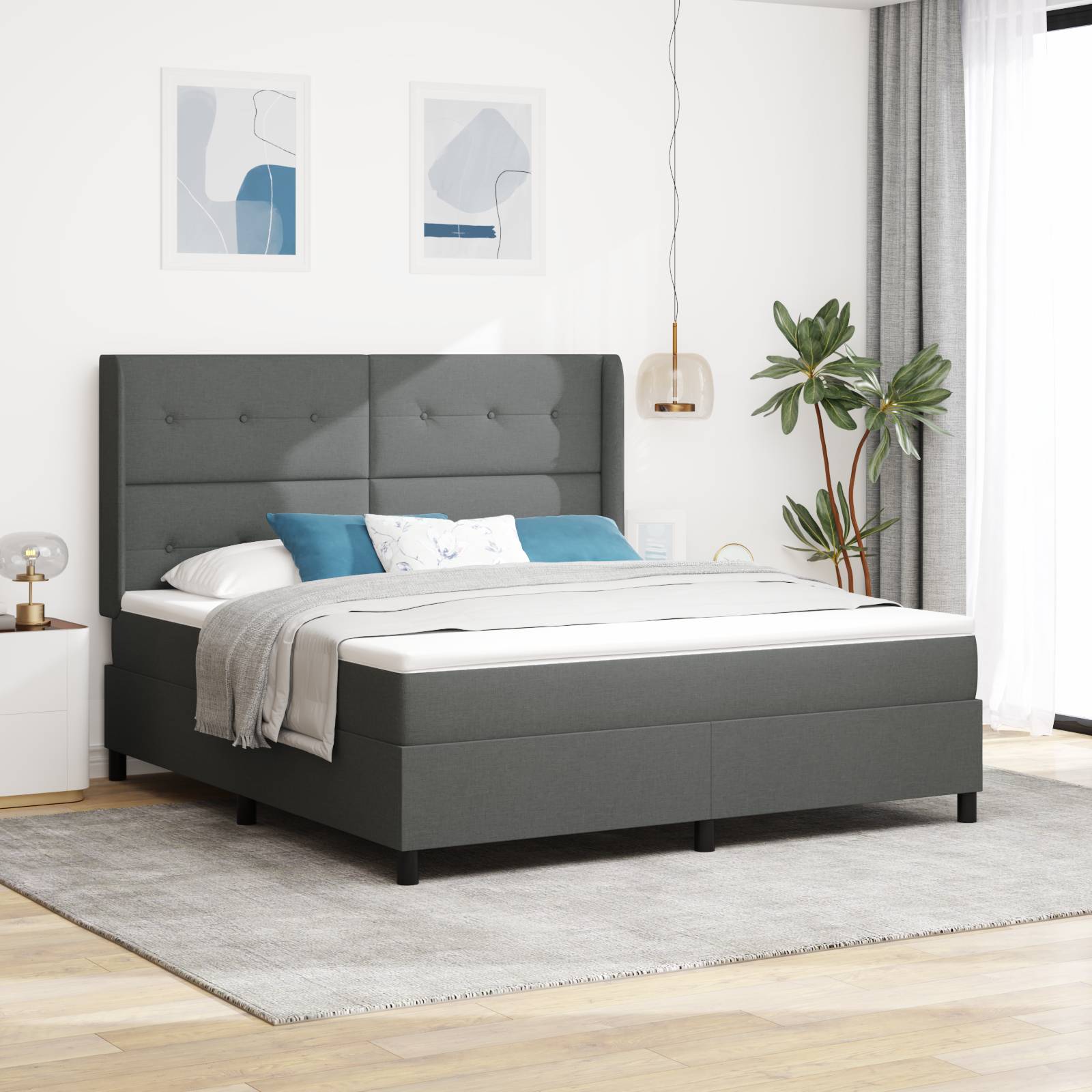 vidaXL Boxspringbett mit Matratze Dunkelgrau 180x200 cm Stoff
