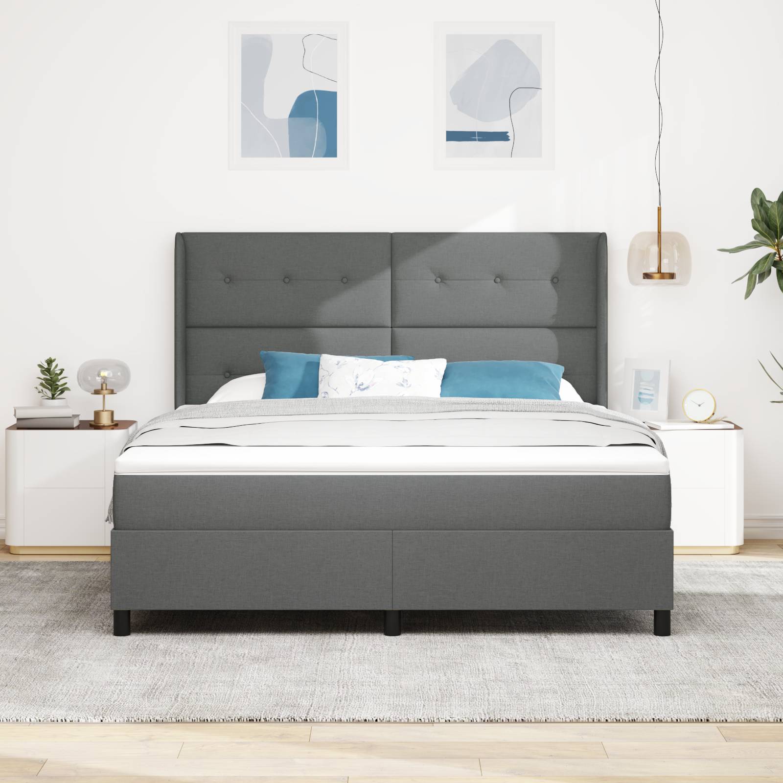 vidaXL Boxspringbett mit Matratze Dunkelgrau 180x200 cm Stoff