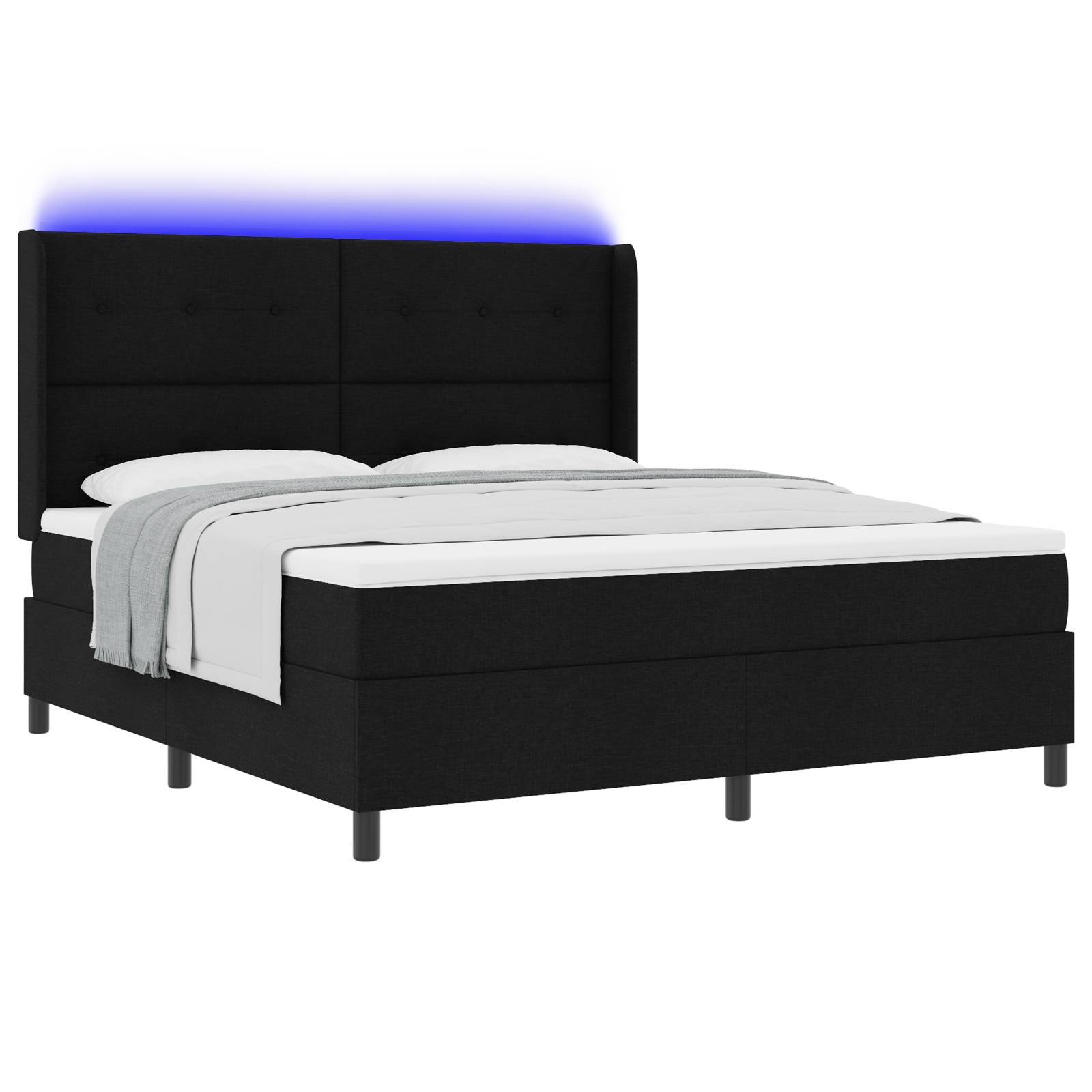 vidaXL Boxspringbett mit Matratze & LED Schwarz 180x200 cm Stoff