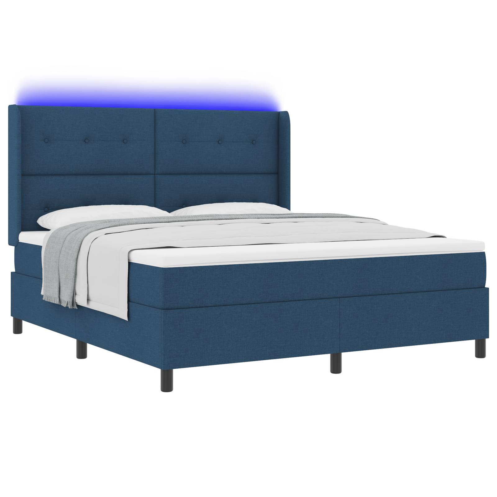 vidaXL LED Boxspringbett mit Matratze Blau 180x200 cm Stoff