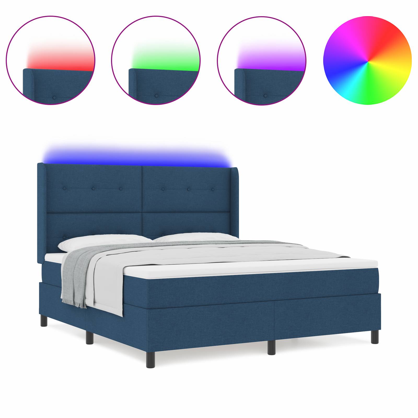 vidaXL LED Boxspringbett mit Matratze Blau 180x200 cm Stoff