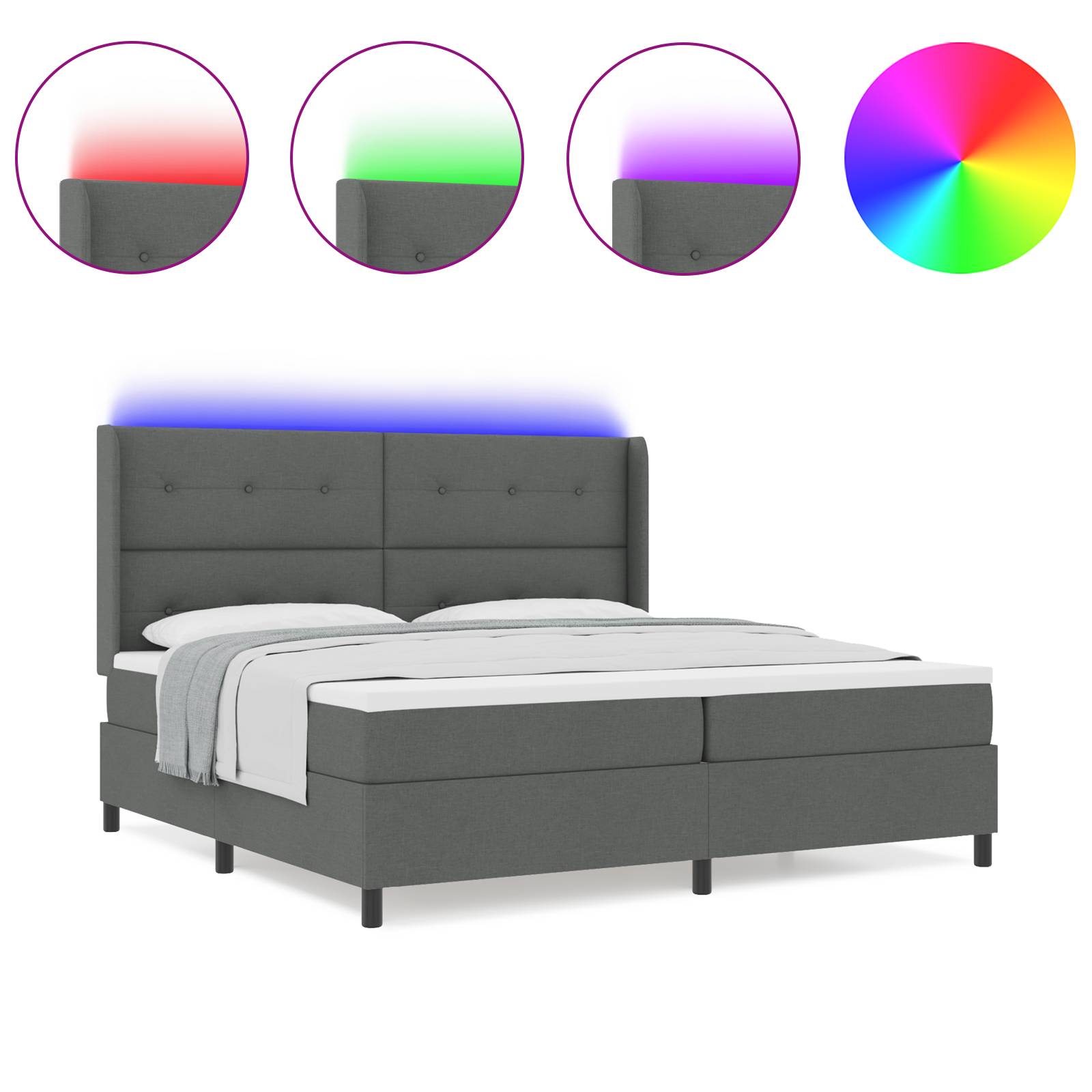 vidaXL LED Boxspringbett mit Matratze Dunkelgrau 200x200 cm Stoff