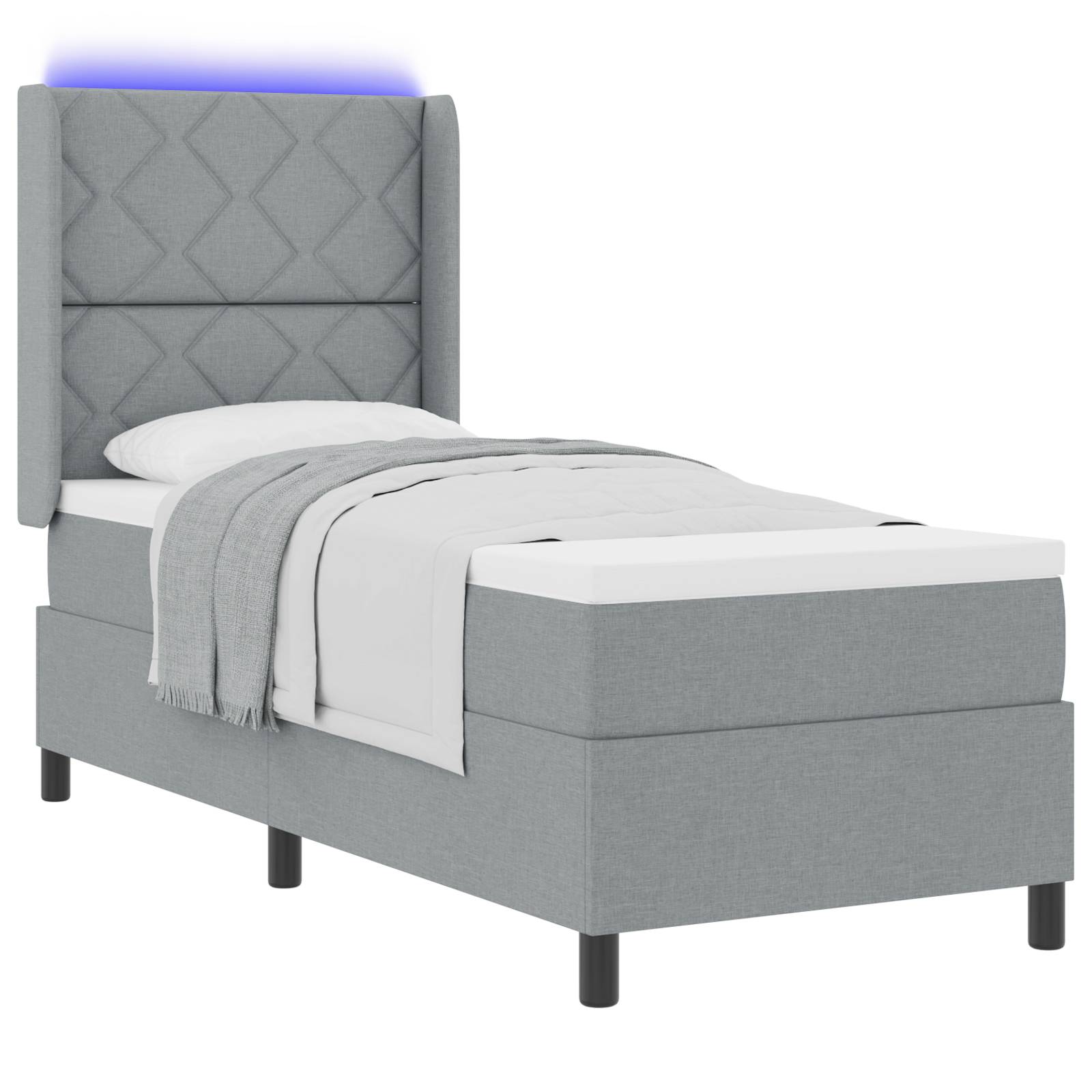 vidaXL LED Boxspringbett mit Matratze Hellgrau 90x190 cm Stoff