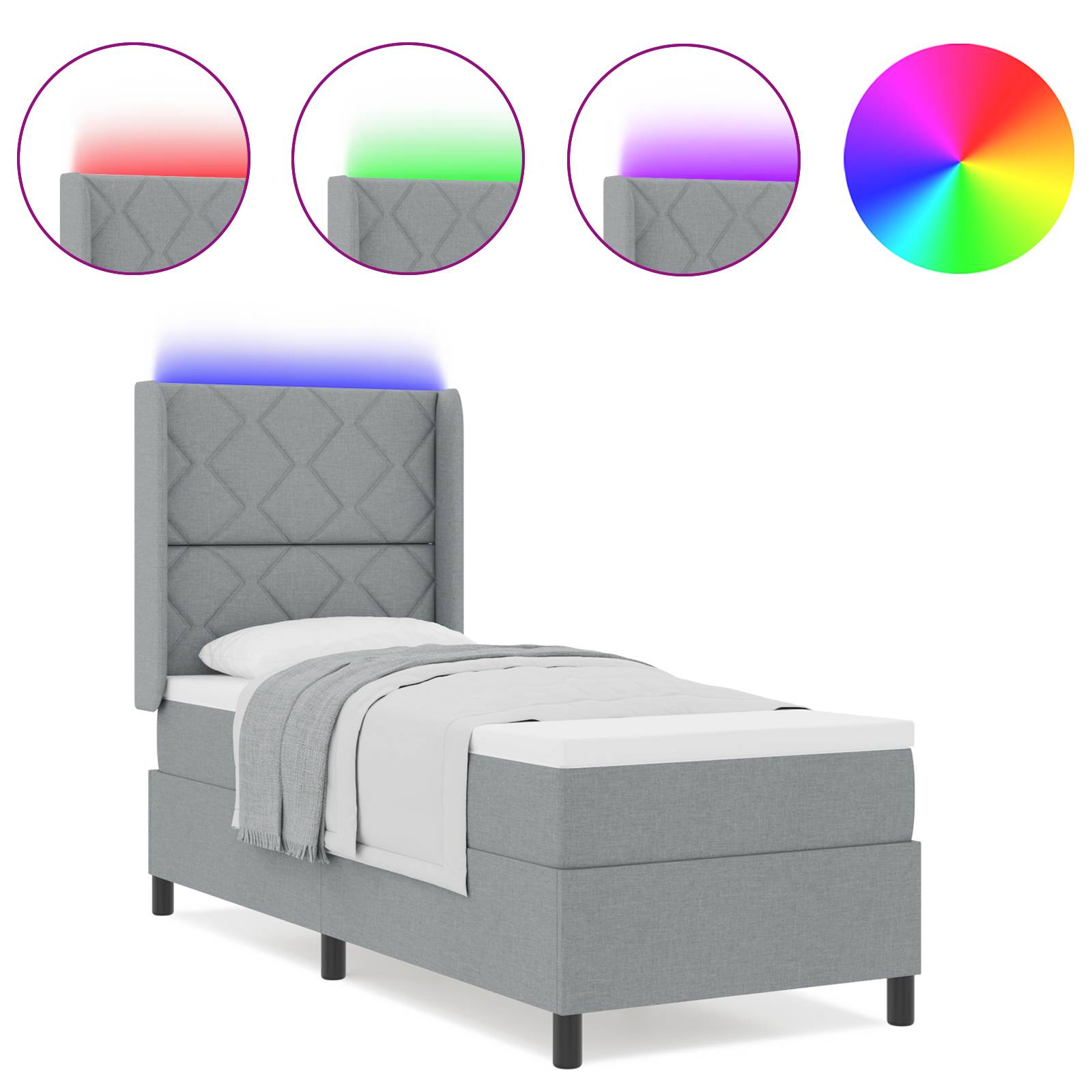 vidaXL LED Boxspringbett mit Matratze Hellgrau 80x200 cm Stoff