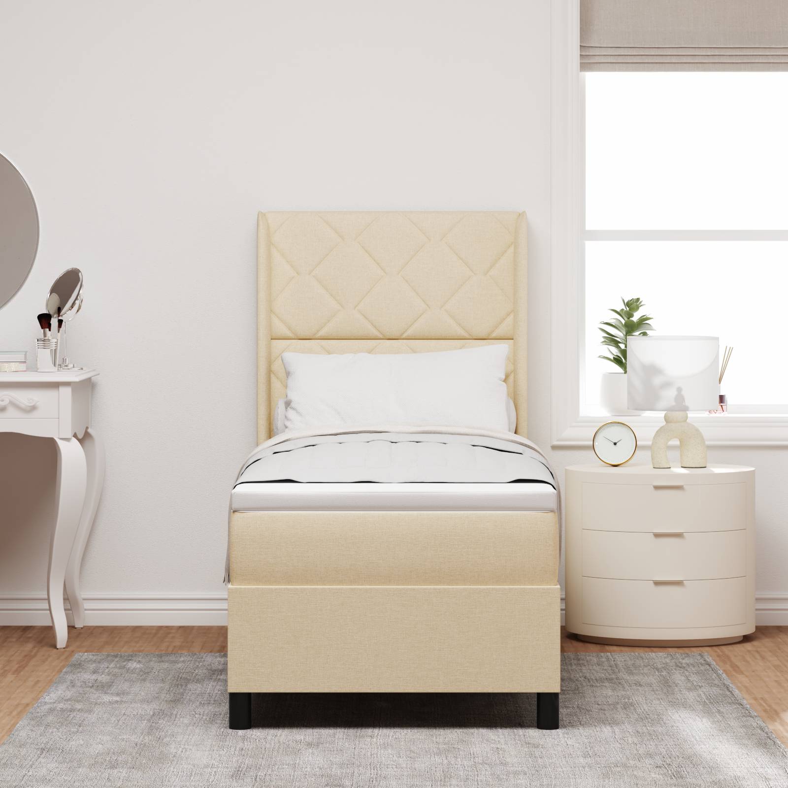 vidaXL LED Boxspringbett mit Matratze Creme 90x190 cm Stoff