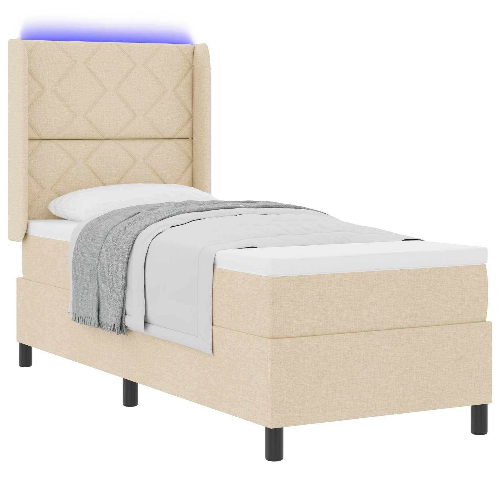 vidaXL LED Boxspringbett mit Matratze Creme 90x190 cm Stoff