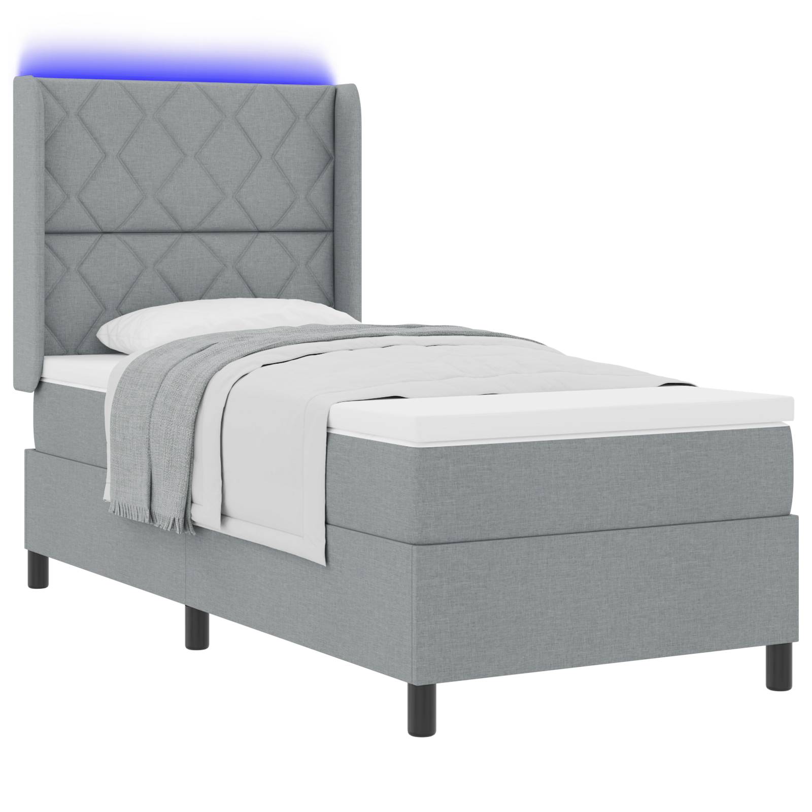vidaXL LED Boxspringbett mit Matratze Hellgrau 100x200 cm Stoff