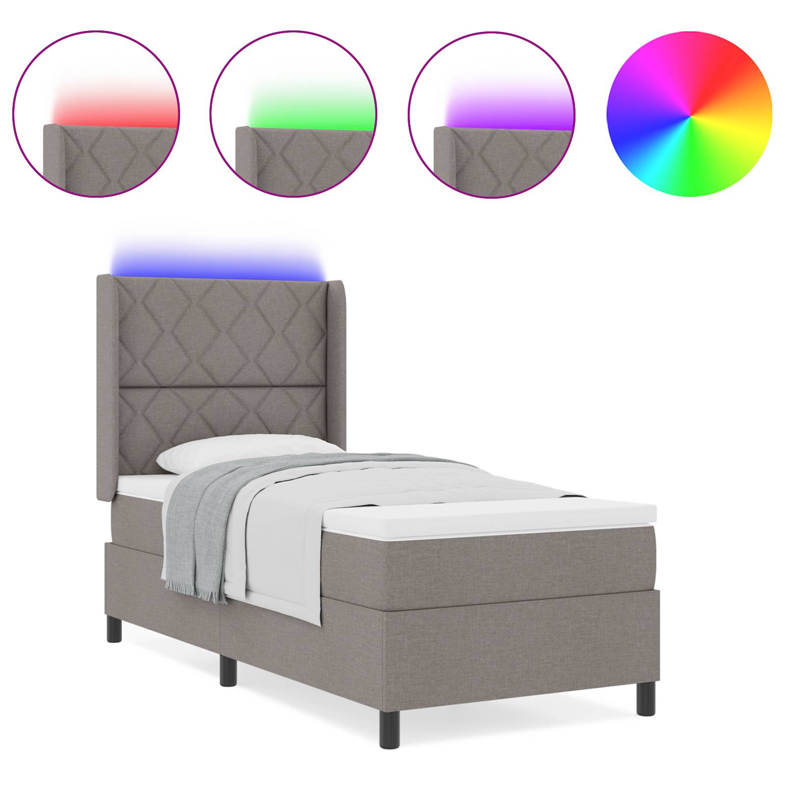 vidaXL LED Boxspringbett mit Matratze Taupe 100x200 cm Stoff