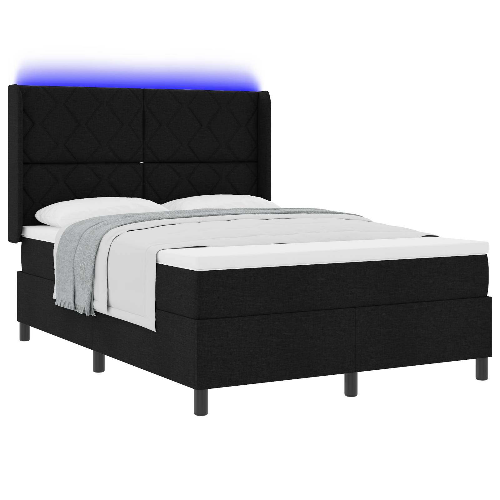 vidaXL LED Boxspringbett mit Matratze Schwarz 140x190 cm Stoff