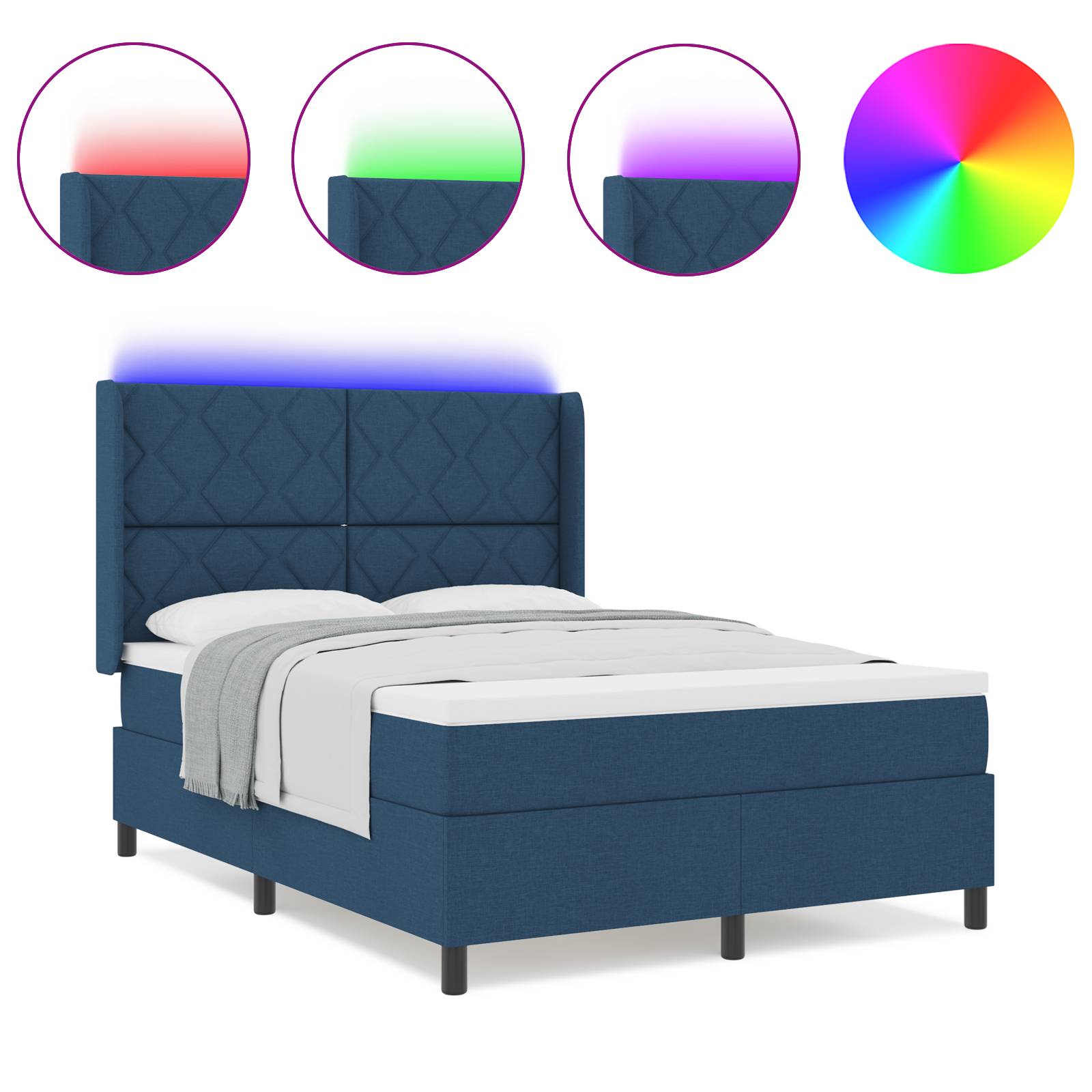vidaXL LED Boxspringbett mit Matratze Blau 160x200 cm Stoff