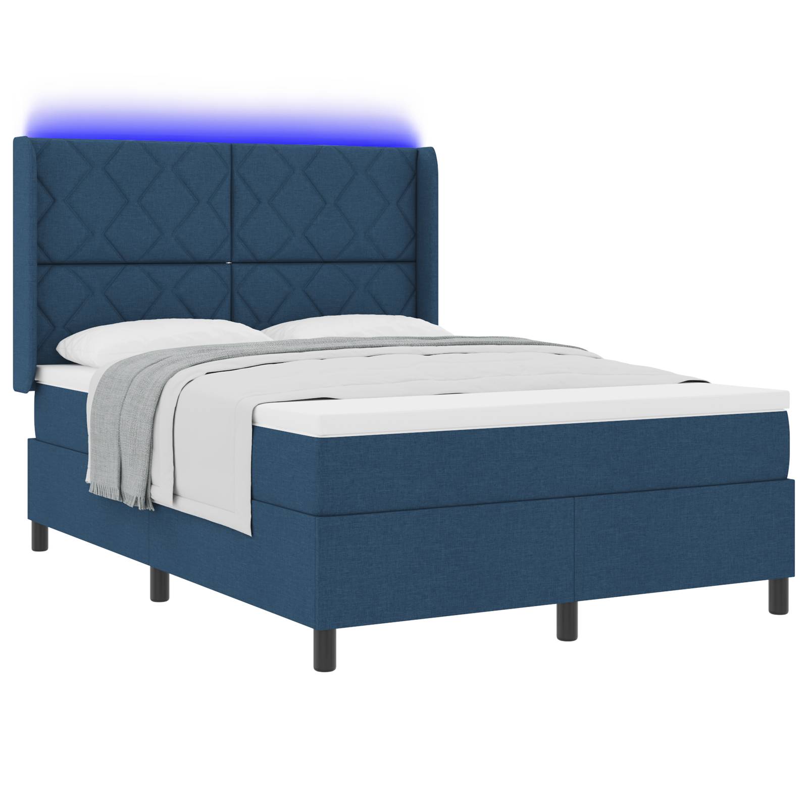 vidaXL LED Boxspringbett mit Matratze Blau 160x200 cm Stoff