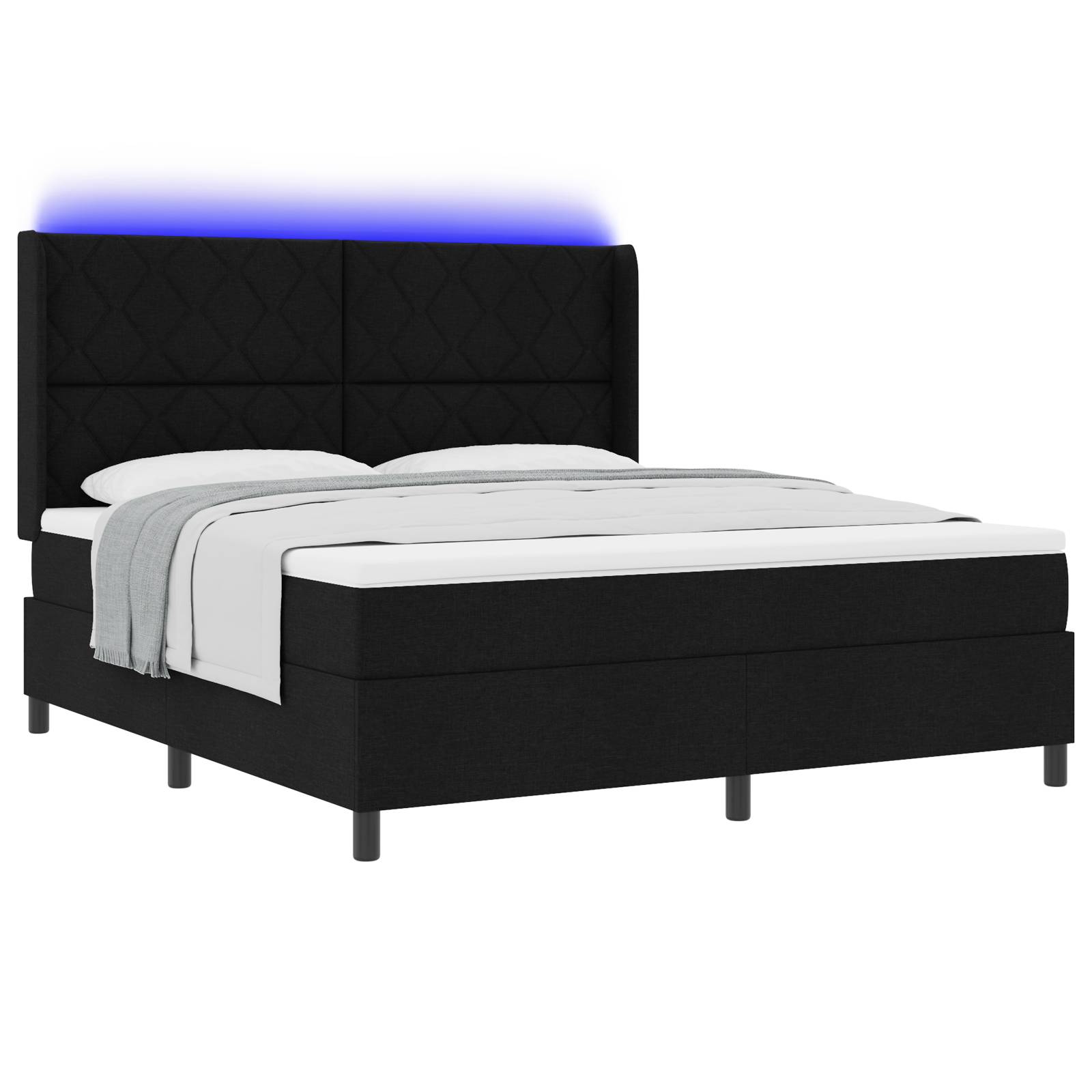 vidaXL LED Boxspringbett mit Matratze Schwarz 180x200 cm Stoff