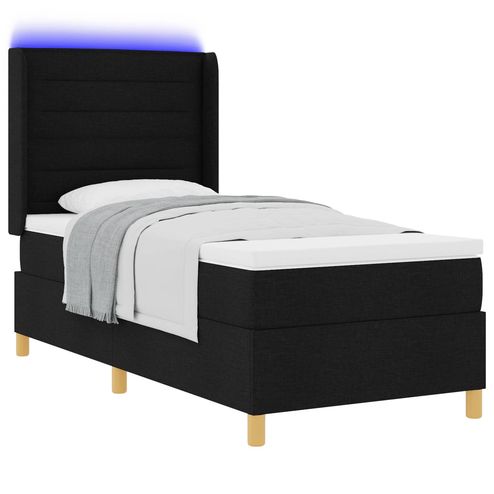 vidaXL LED Boxspringbett mit Matratze Schwarz 90x190 cm Stoff