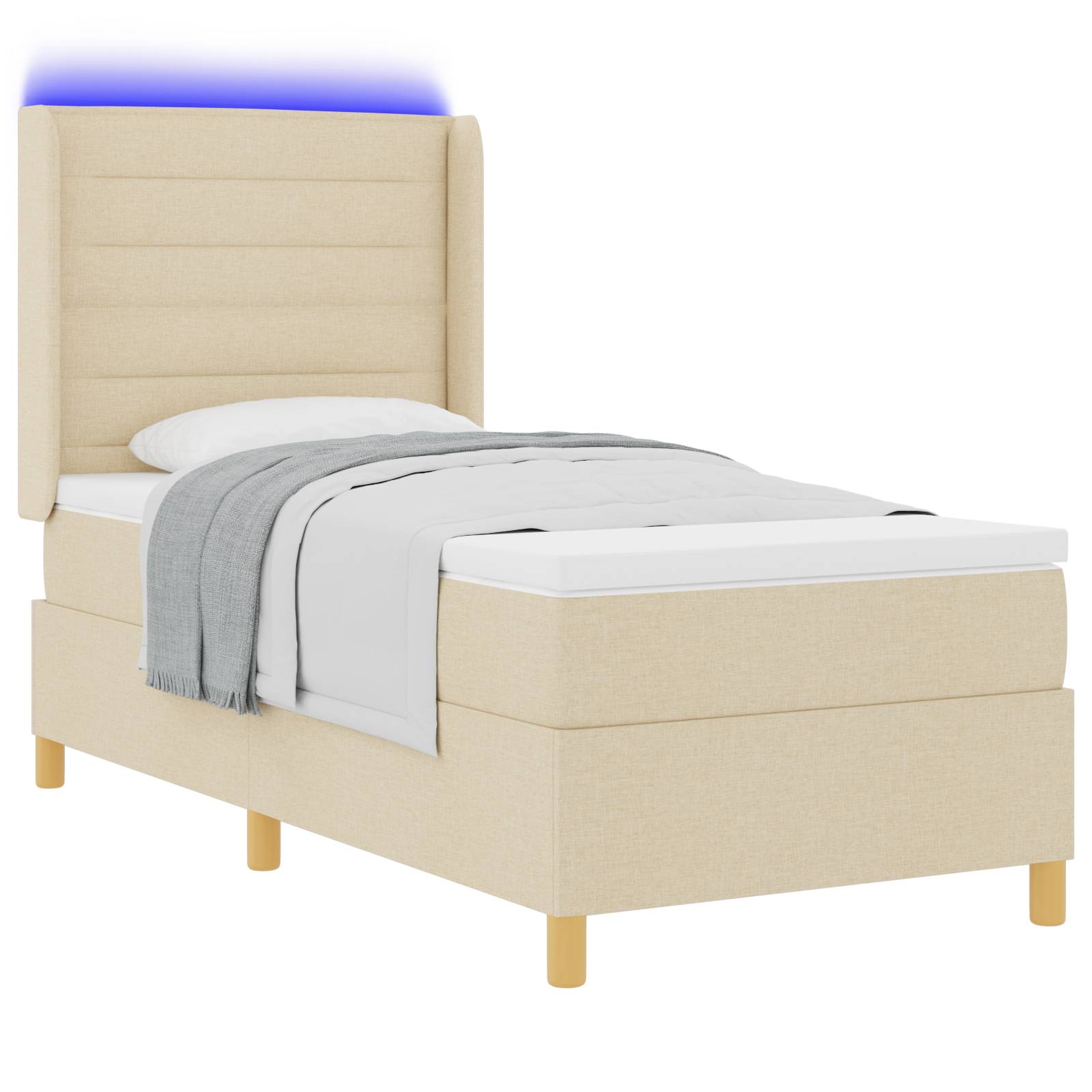 vidaXL LED Boxspringbett mit Matratze Creme 100x200 cm Stoff