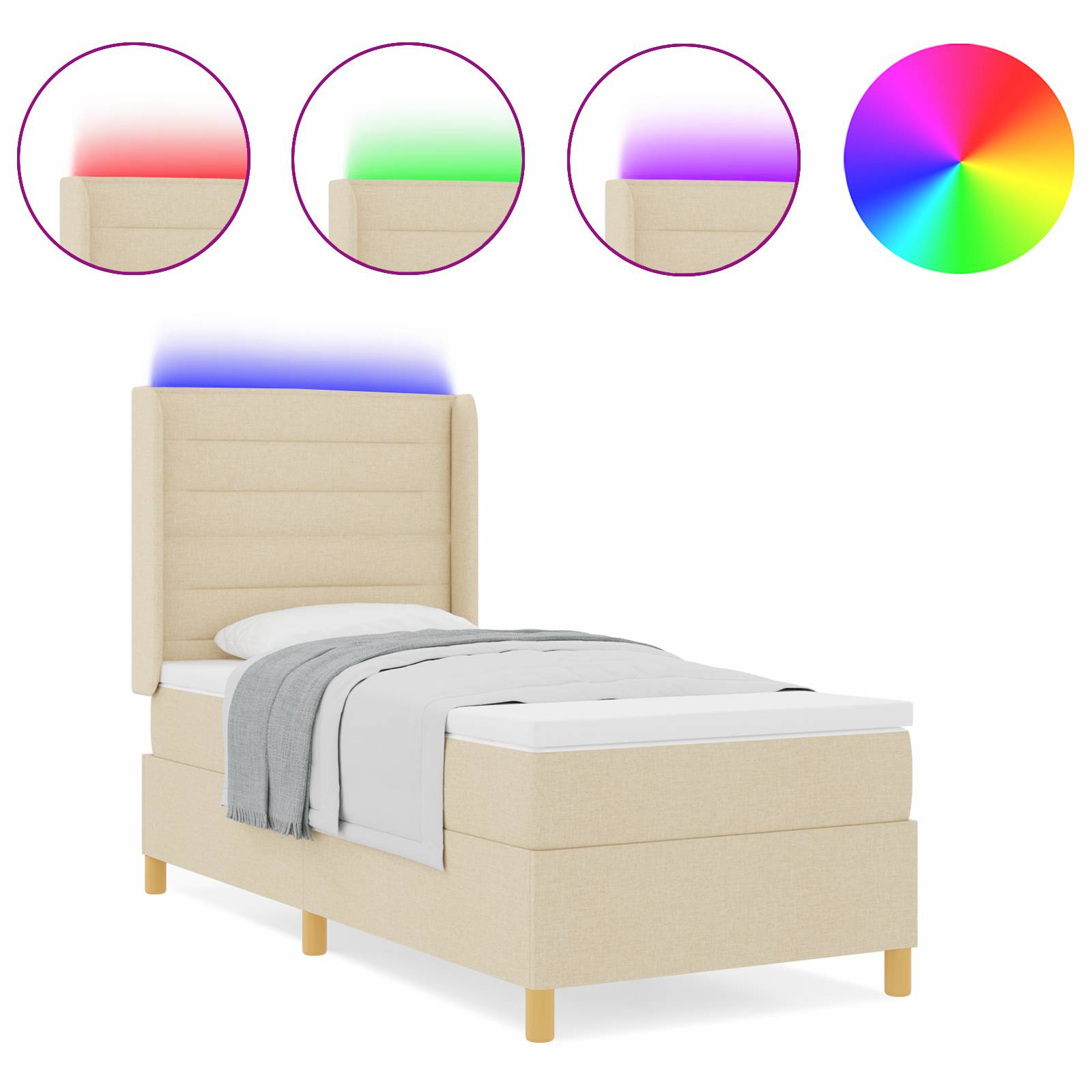 vidaXL LED Boxspringbett mit Matratze Creme 100x200 cm Stoff
