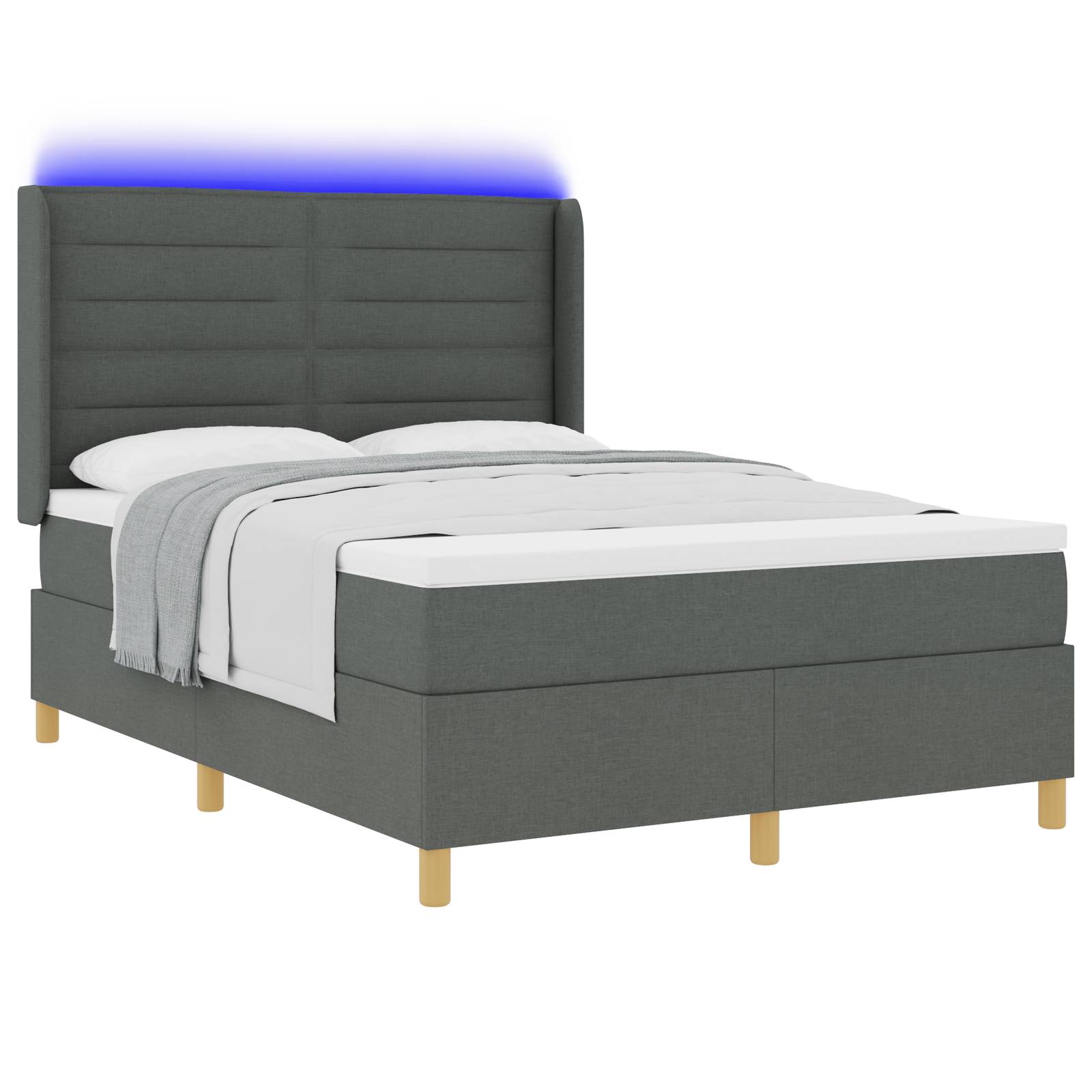 vidaXL LED Boxspringbett mit Matratze Dunkelgrau 140x200 cm Stoff