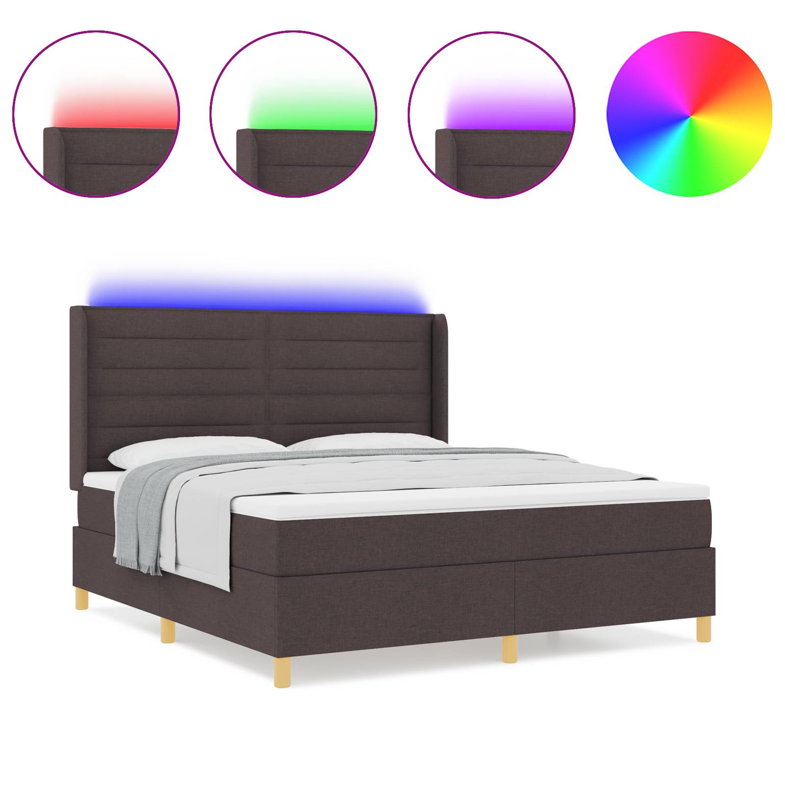 vidaXL LED Boxspringbett mit Matratze Dunkelbraun 180x200 cm Stoff