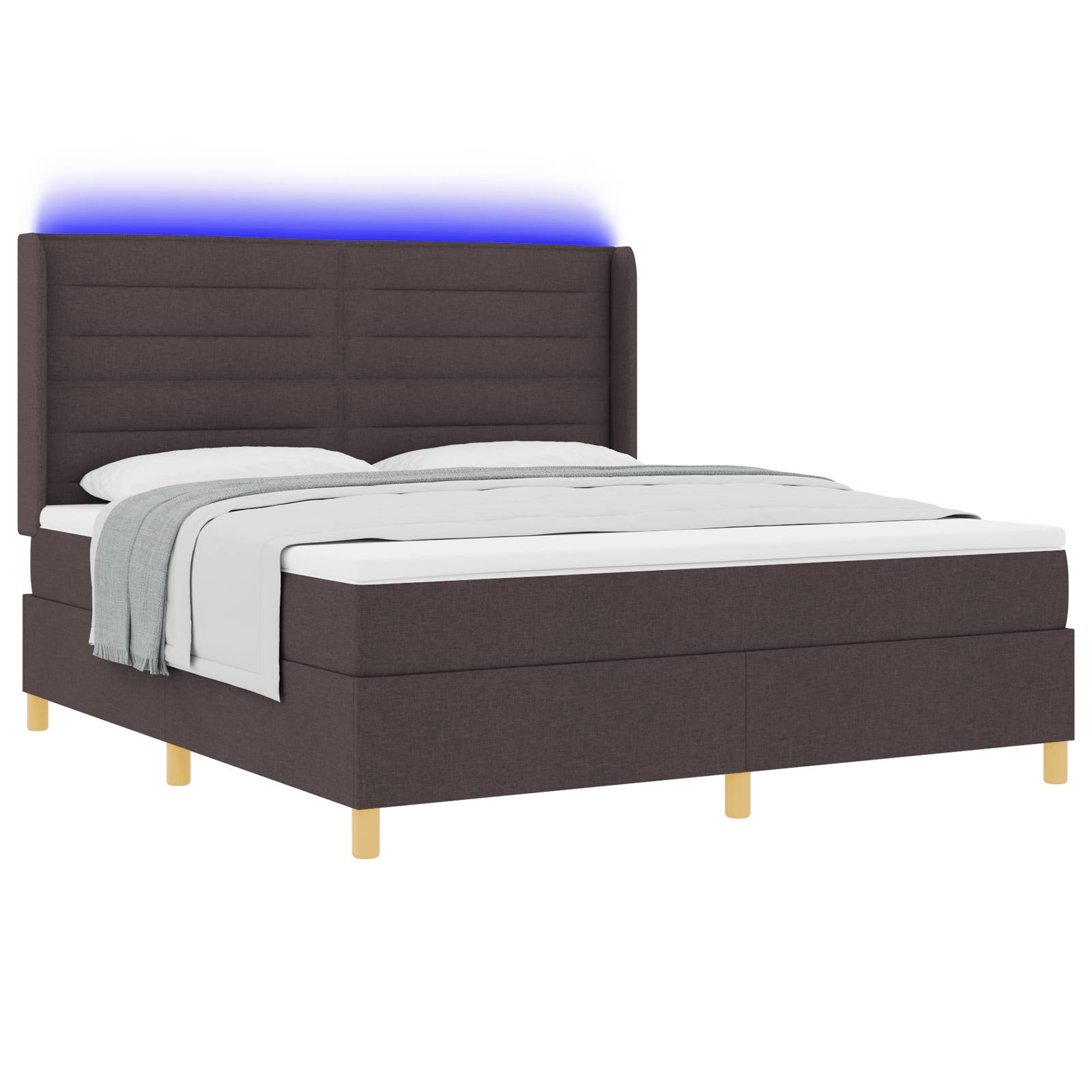 vidaXL LED Boxspringbett mit Matratze Dunkelbraun 180x200 cm Stoff