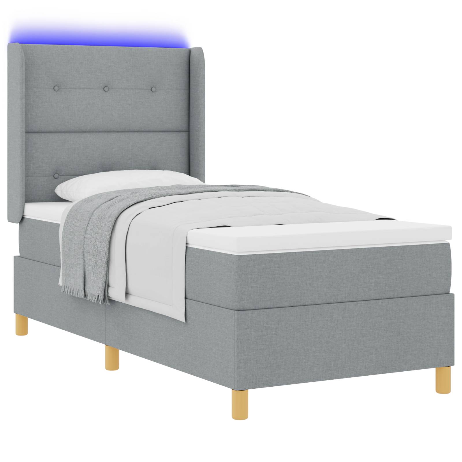vidaXL LED Boxspringbett mit Matratze Hellgrau 80x200 cm Stoff
