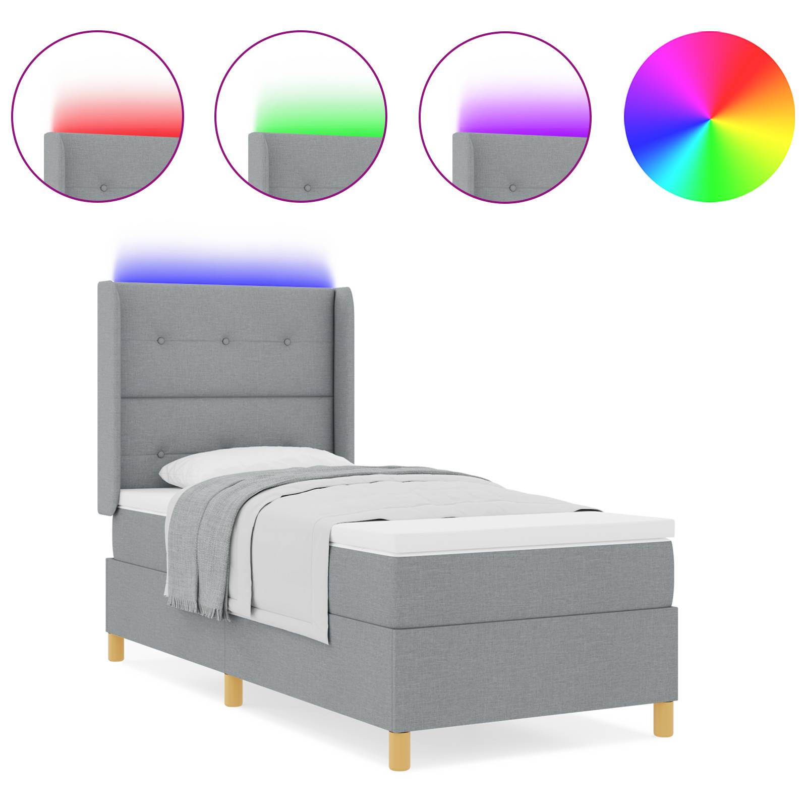 vidaXL LED Boxspringbett mit Matratze Hellgrau 80x200 cm Stoff