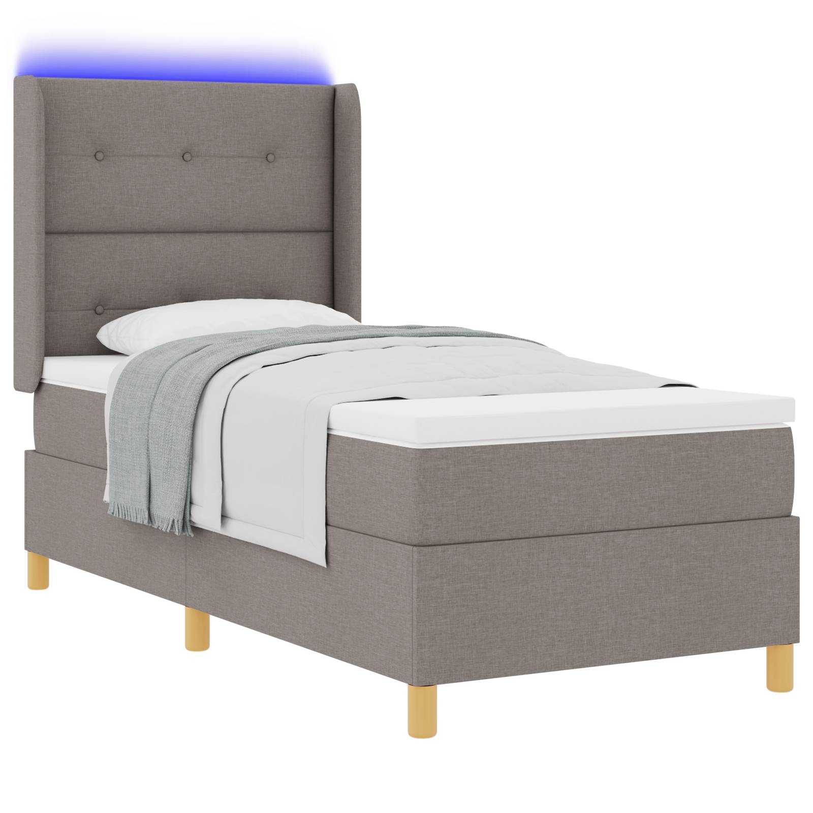 vidaXL LED Boxspringbett mit Matratze Taupe 90x200 cm Stoff