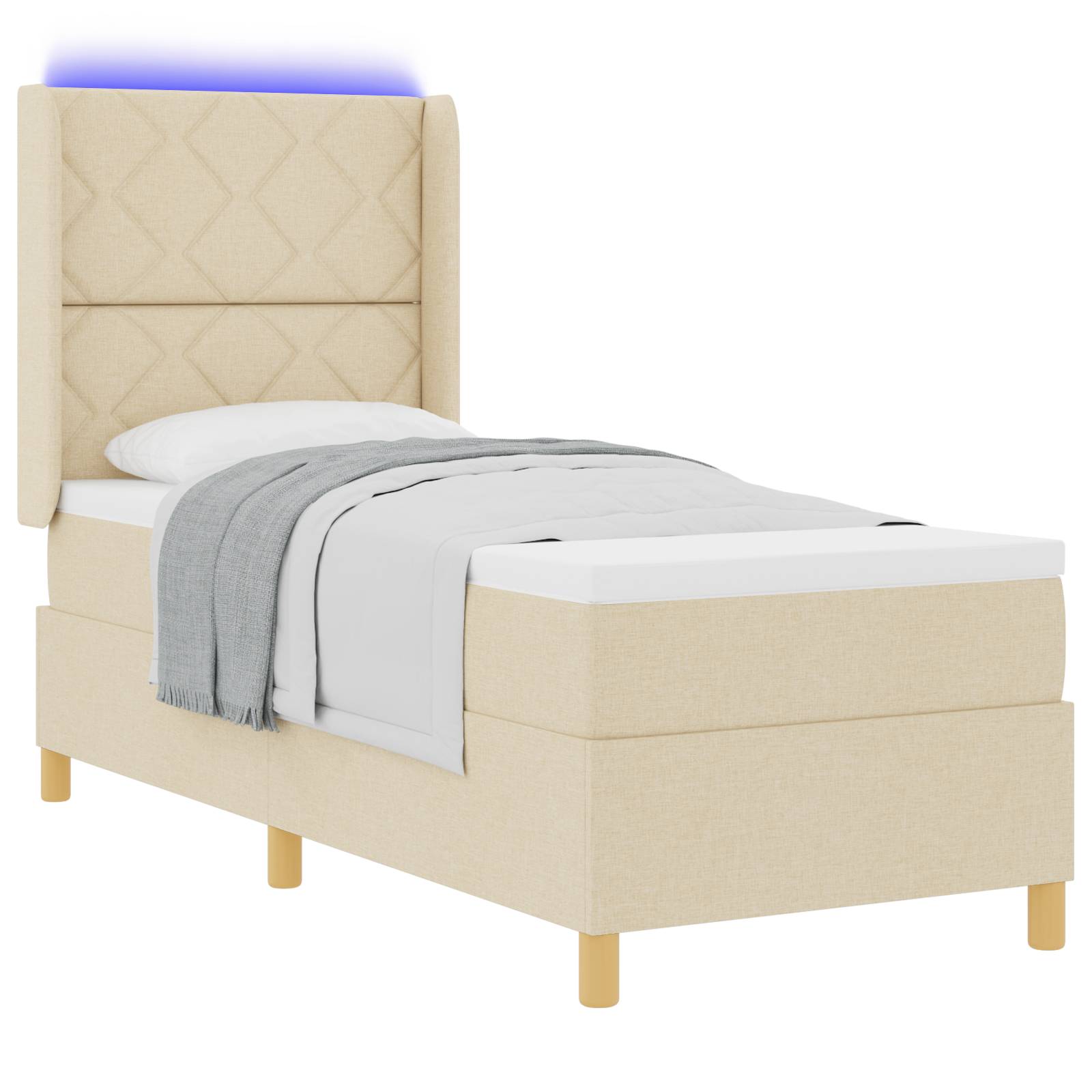 vidaXL LED Boxspringbett mit Matratze Creme 80x200 cm Stoff