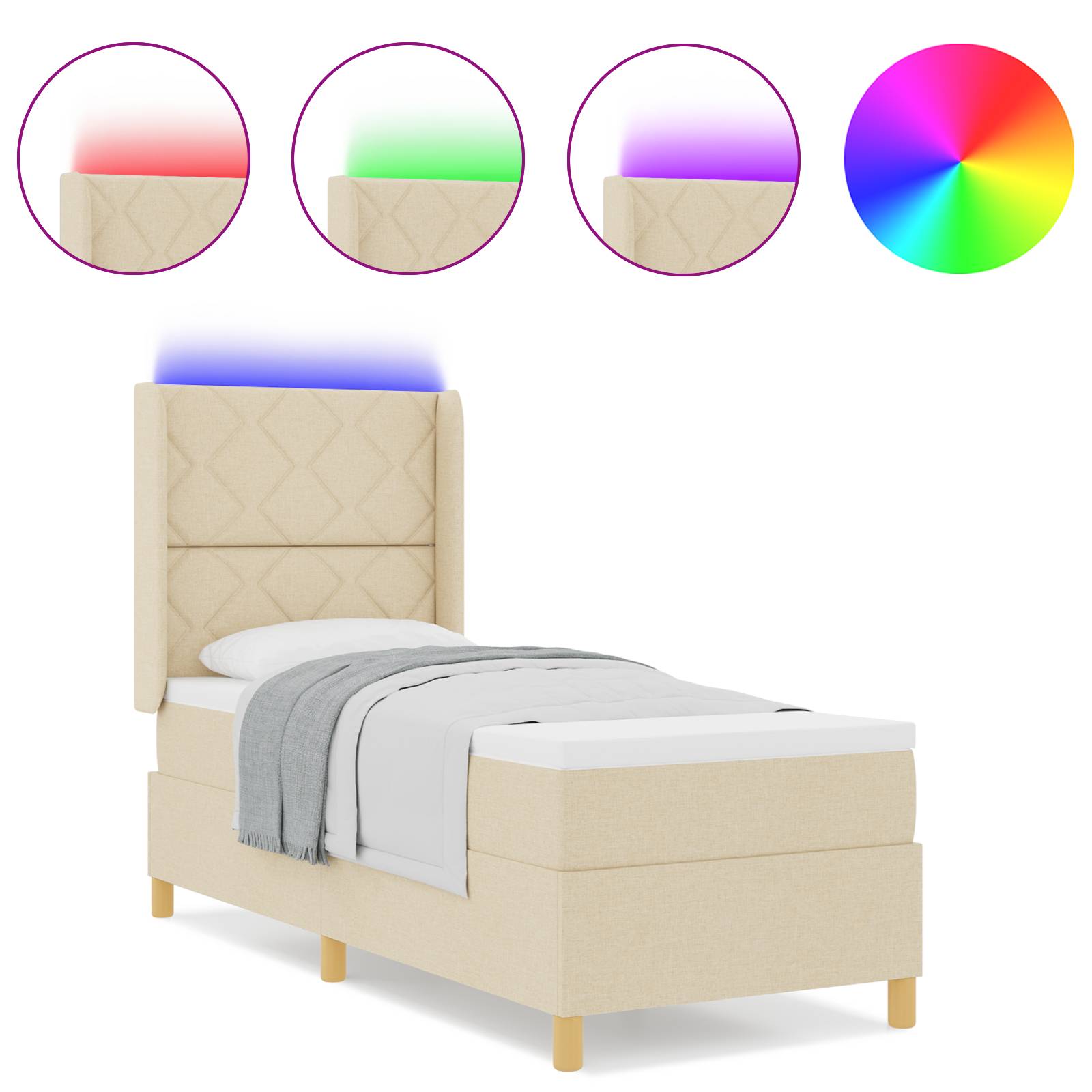 vidaXL LED Boxspringbett mit Matratze Creme 80x200 cm Stoff