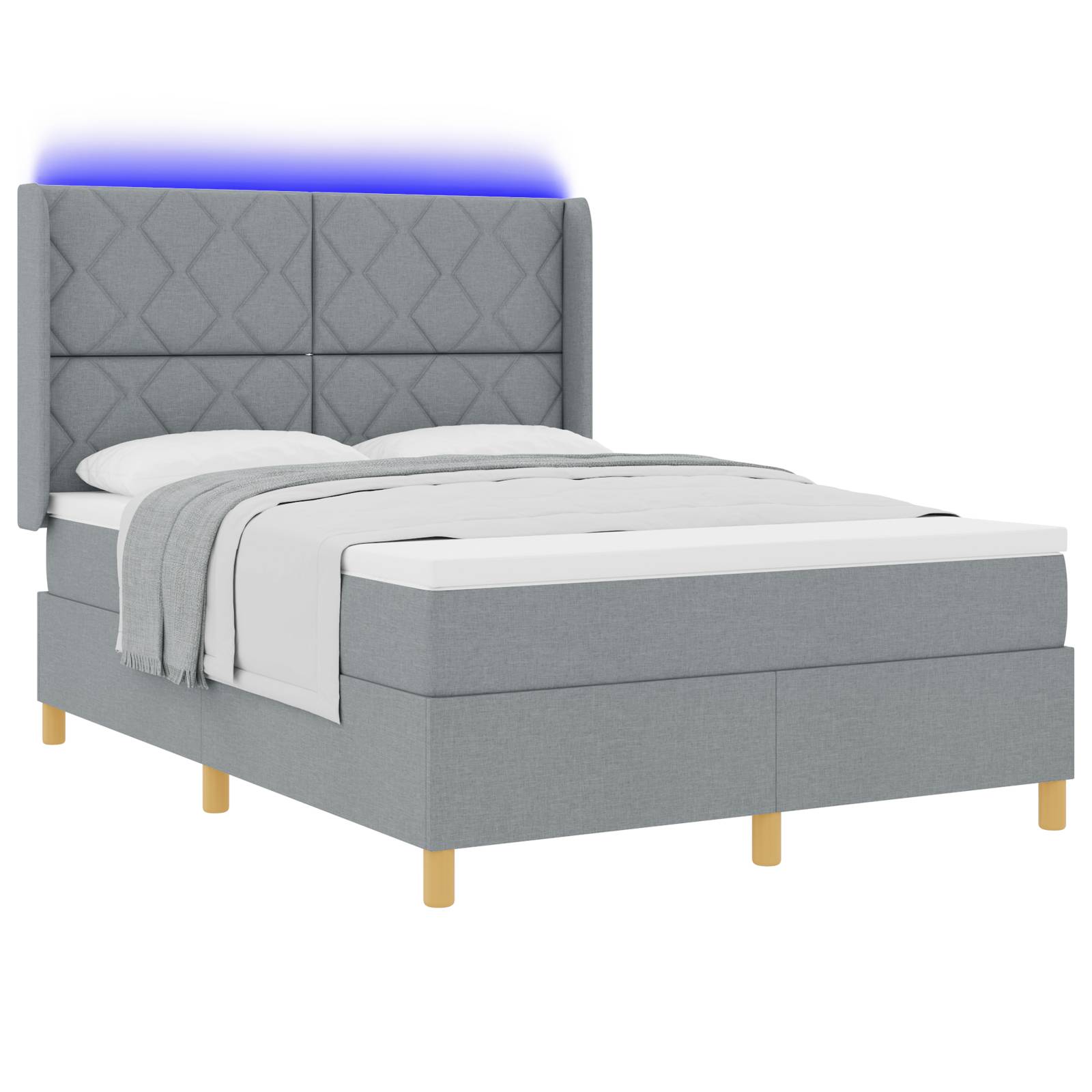 vidaXL LED Boxspringbett mit Matratze Hellgrau 140x190 cm Stoff