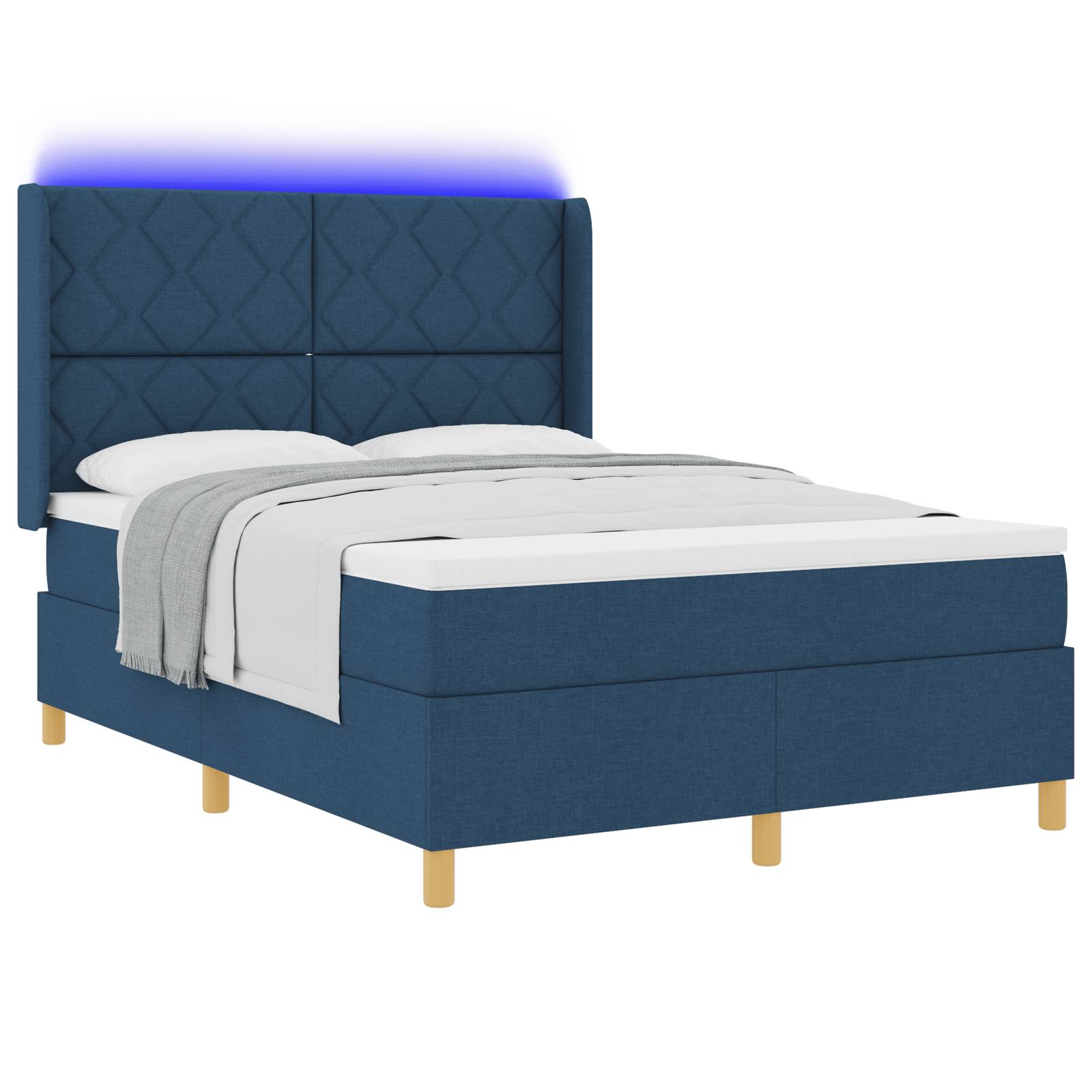vidaXL LED Boxspringbett mit Matratze Blau 160x200 cm Stoff