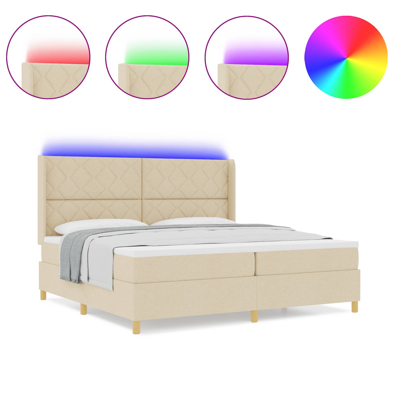 vidaXL LED Boxspringbett mit Matratze Creme 200x200 cm Stoff