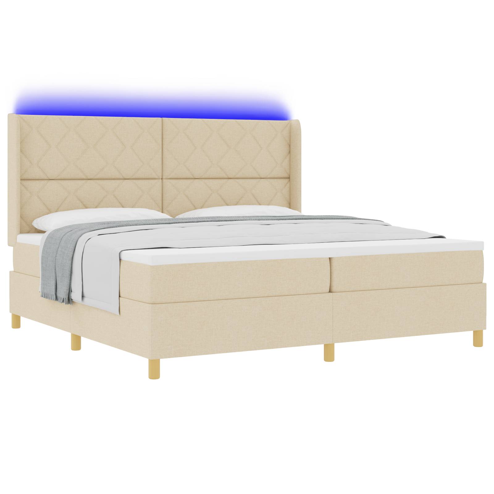 vidaXL LED Boxspringbett mit Matratze Creme 200x200 cm Stoff