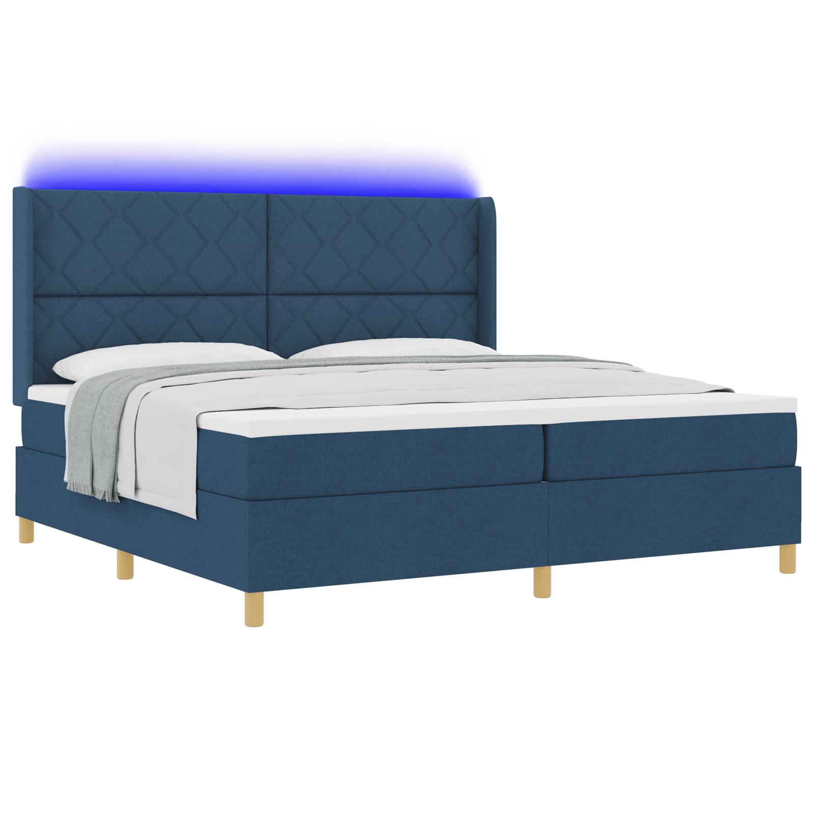 vidaXL LED Boxspringbett mit Matratze Blau 200x200 cm Stoff