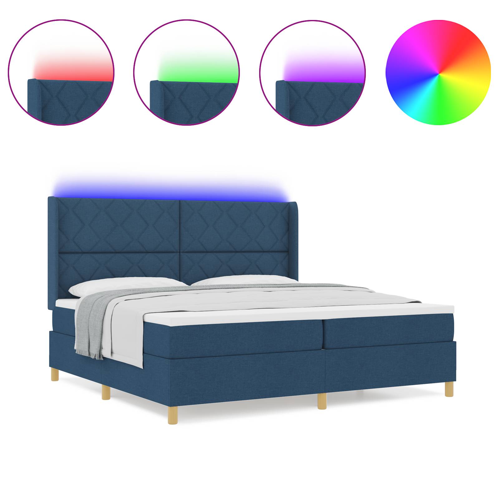vidaXL LED Boxspringbett mit Matratze Blau 200x200 cm Stoff