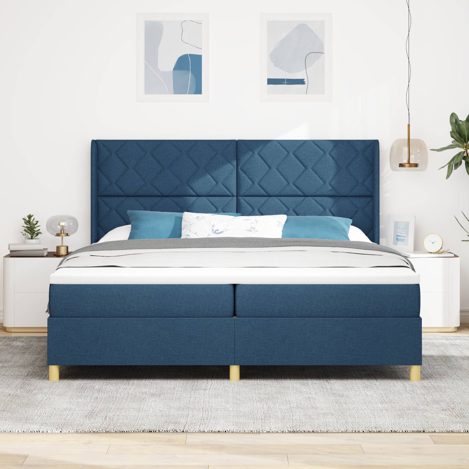 vidaXL LED Boxspringbett mit Matratze Blau 200x200 cm Stoff