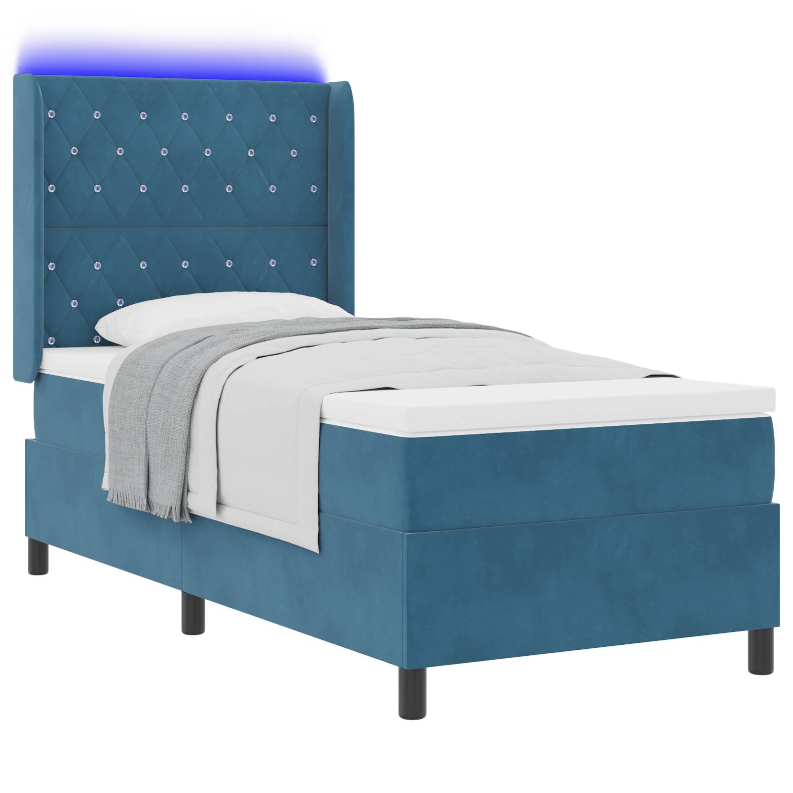 vidaXL LED Boxspringbett mit Matratze Dunkelblau 90x200 cm Samt