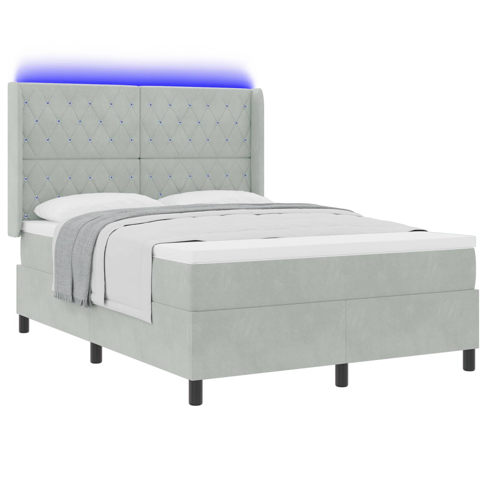 vidaXL LED Boxspringbett mit Matratze Hellgrau 160x200 cm Samt