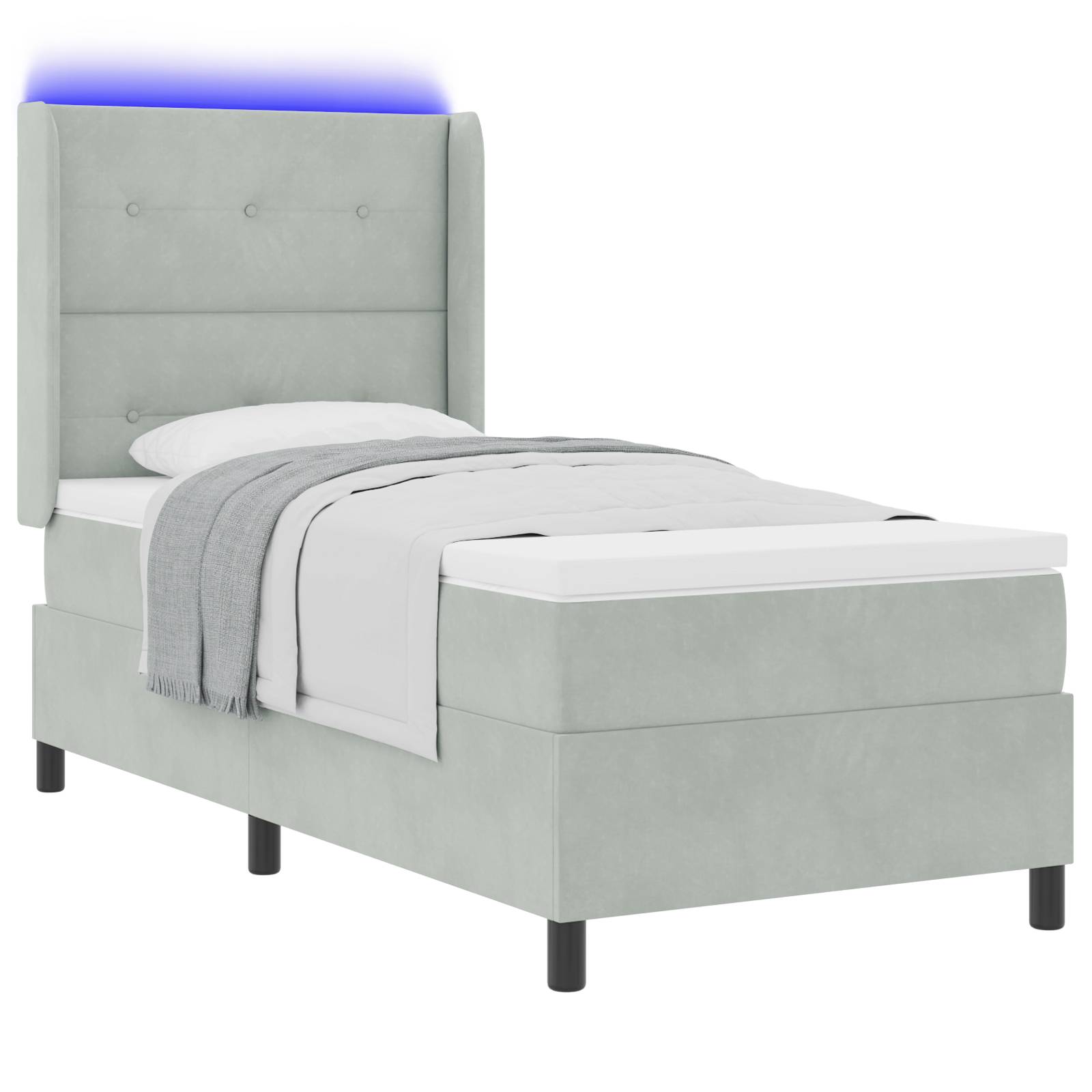 vidaXL LED Boxspringbett mit Matratze Hellgrau 90x190 cm Samt
